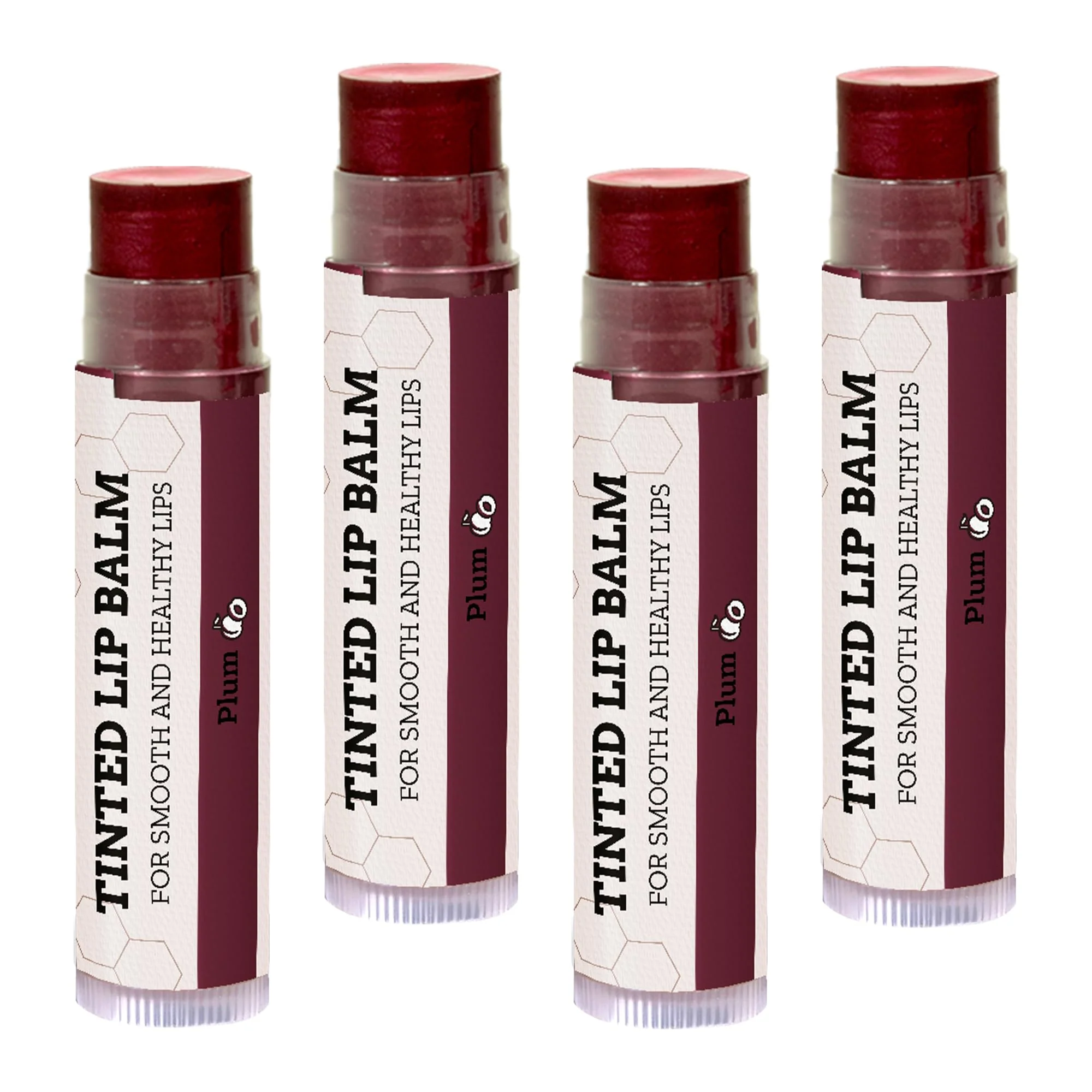 Environmentally Friendly Earth's Daughter Tinted Lip Balm 4 Pack of Plum Color - Beeswax Coconut Oil Cocoa Butter Vitamin E -Moisturize and Beautify Paraben Minimalist