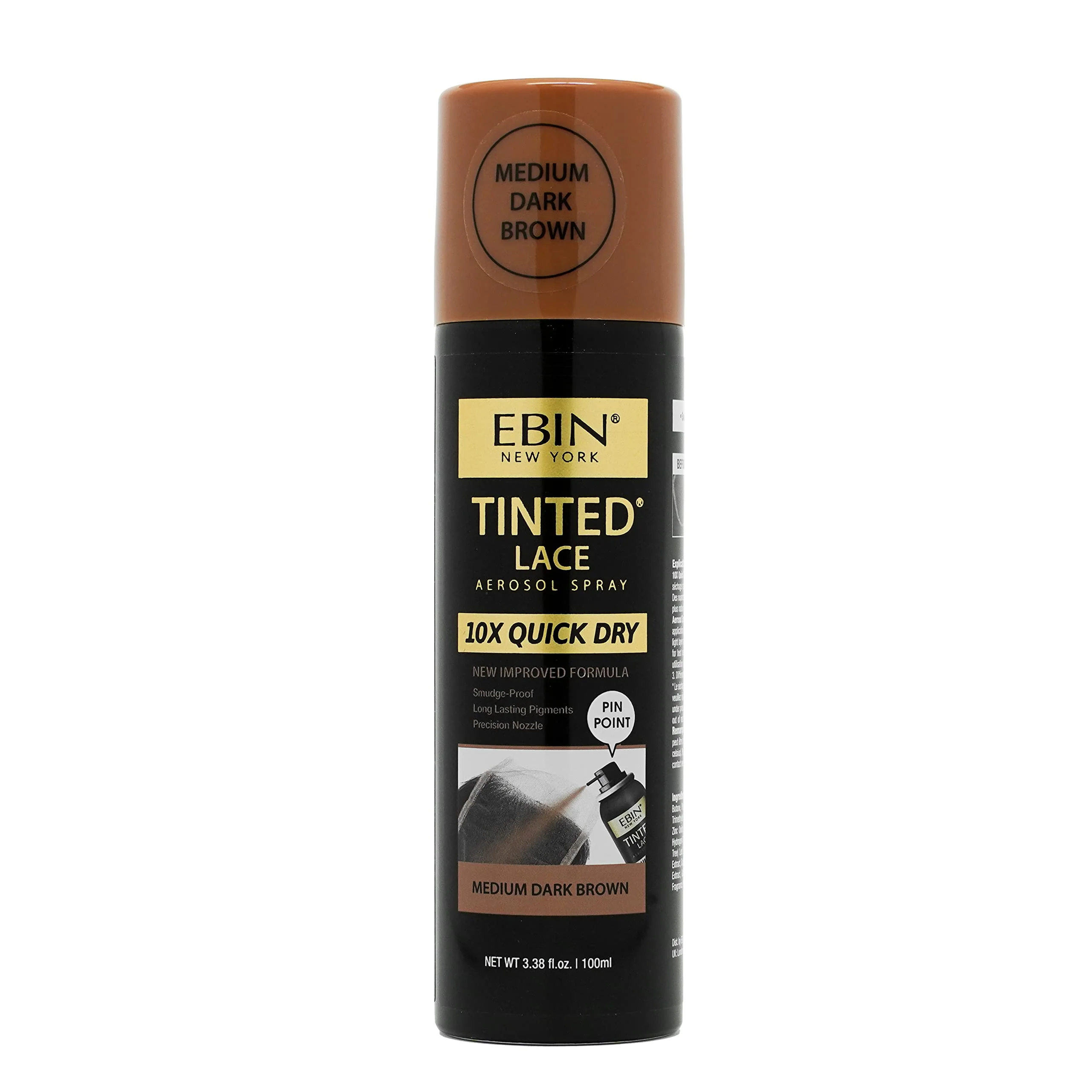 Superior EBIN NEW YORK Tinted Lace Spray - 3.38oz 100ml Medium Dark Brown Fast Drying Water Resistant No Residue Even Application Skin-Matching Tone Premium Material
