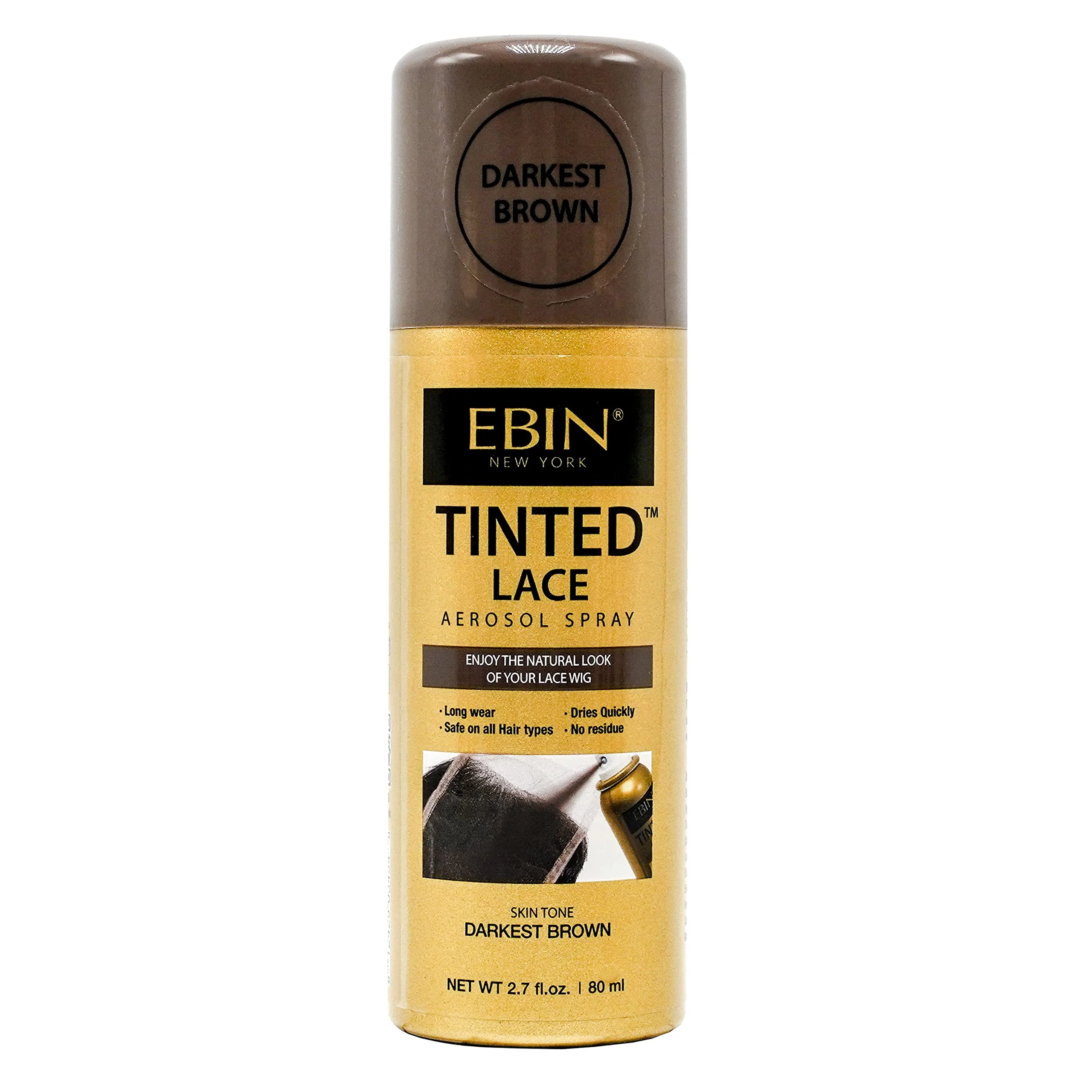 Unique EBIN NEW YORK Tinted Lace Spray Darkest Brown Water Resistant High Pigment Lace Tint for Wig Even Spray No Residue Natural Finish 2.7 Fl Oz Next-Generation