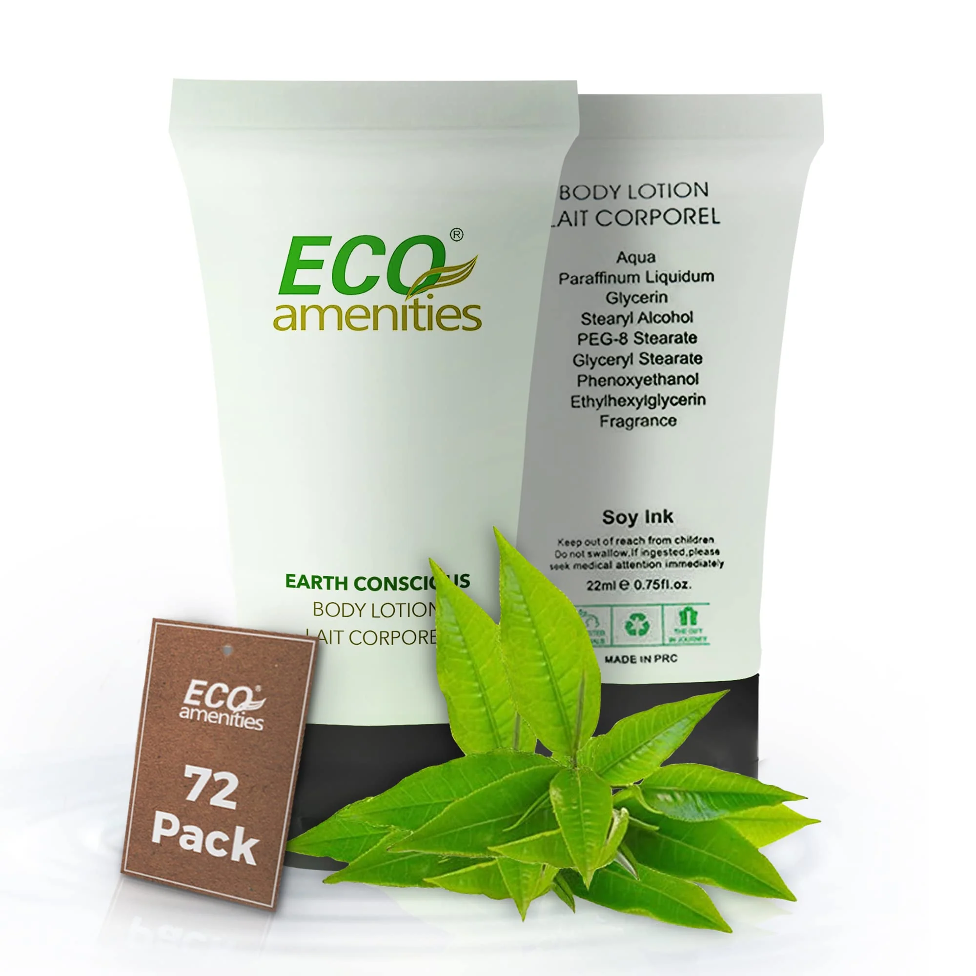 Stylish ECO amenities Mini Lotion Bulk - 72 Count 0.75 fl oz 22 ml Tubes - Travel Size Toiletries Body Lotion Tubes - Green Tea Scent for Hotel Amenity User-Friendly