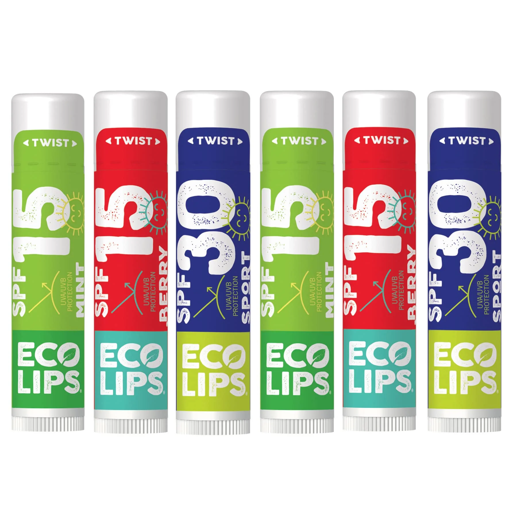 Fashionable Eco Lips Classic Variety Broad Spectrum Sunscreen Lip Balm 6-Pack Long-Lasting