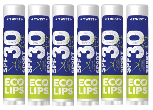 Unique Eco Lips Classic Sport SPF 30 Broad Spectrum Sunscreen Lip Balm - 6-Pack Classic Vanilla Organic Moisturizing Lip Protection Made in USA Relaxed