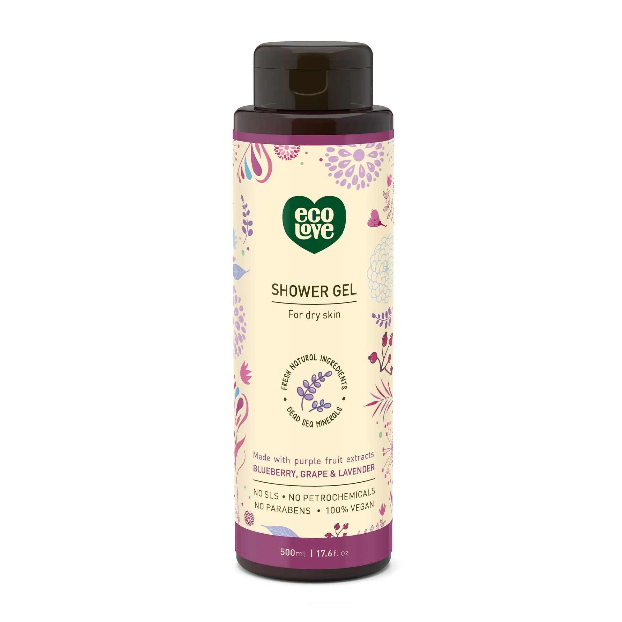 Detailed ecoLove - Natural Moisturizing Body Wash for Dry Skin - Organic Blueberry Grape Lavender - No SLS or Parabens - Vegan and Cruelty- Shower Gel Fine Crafted