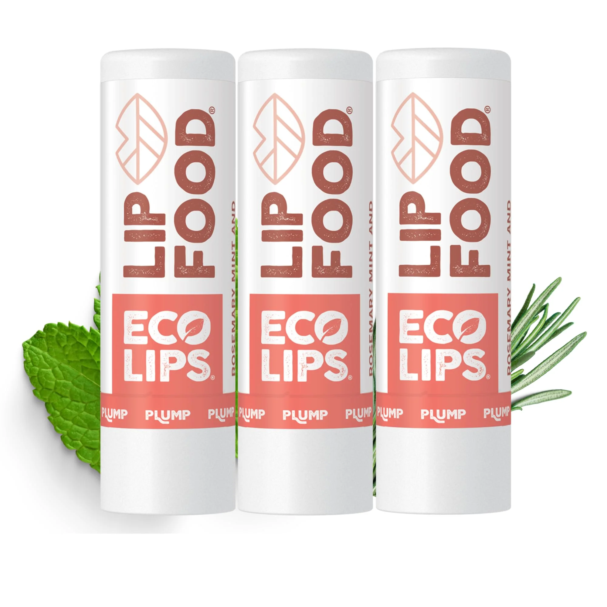 Convenient Eco Lips Lip Food - Organic Lip Balm Plump Rosemary Mint Flavor 3-pack Premium