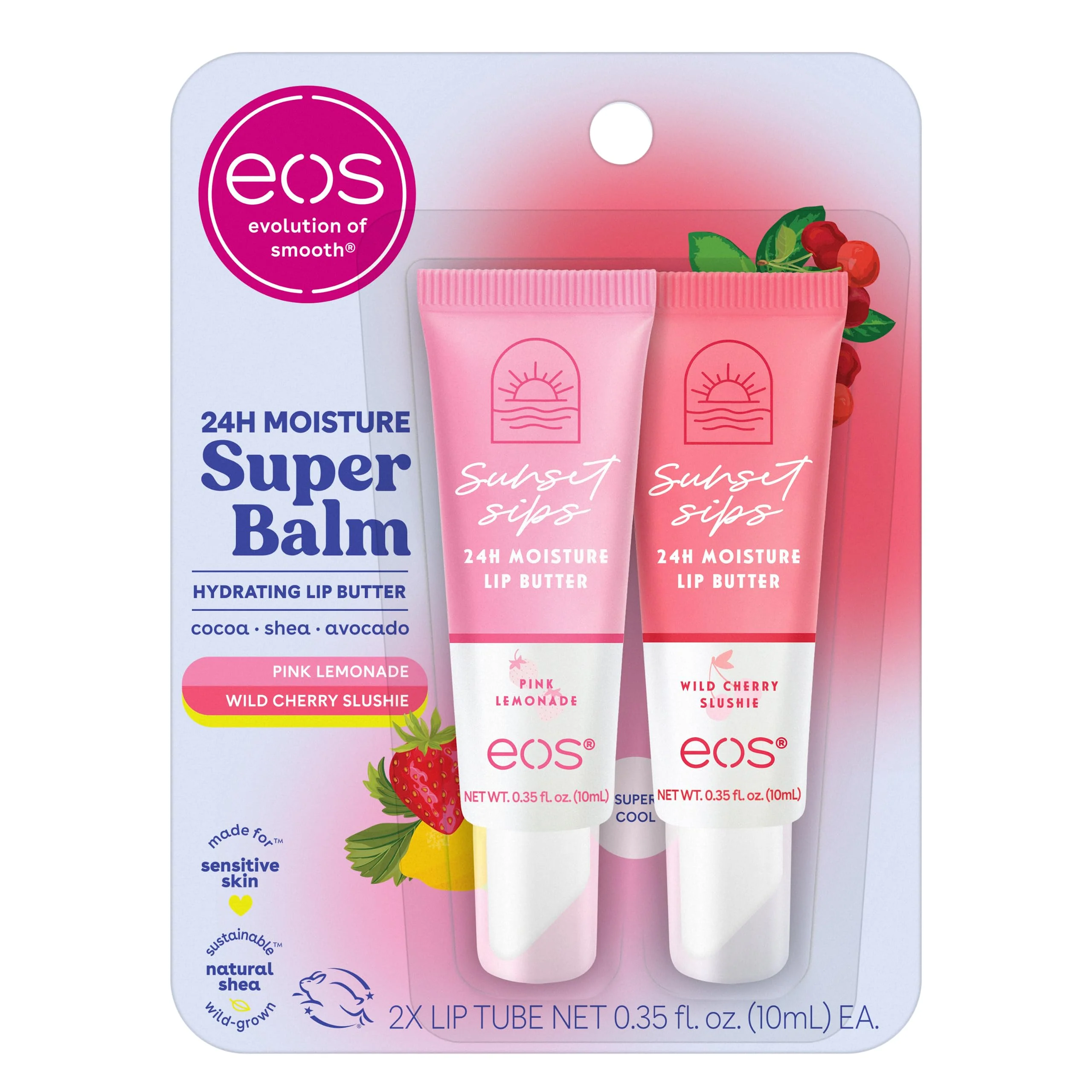 Artisan eos 24H Moisture Super Balm - Pink Lemonade Wild Cherry Slushie Day or Night Lip Treatment Made for Sensitive Skin Lip Balms Moisturizers 0.35 Premium Material