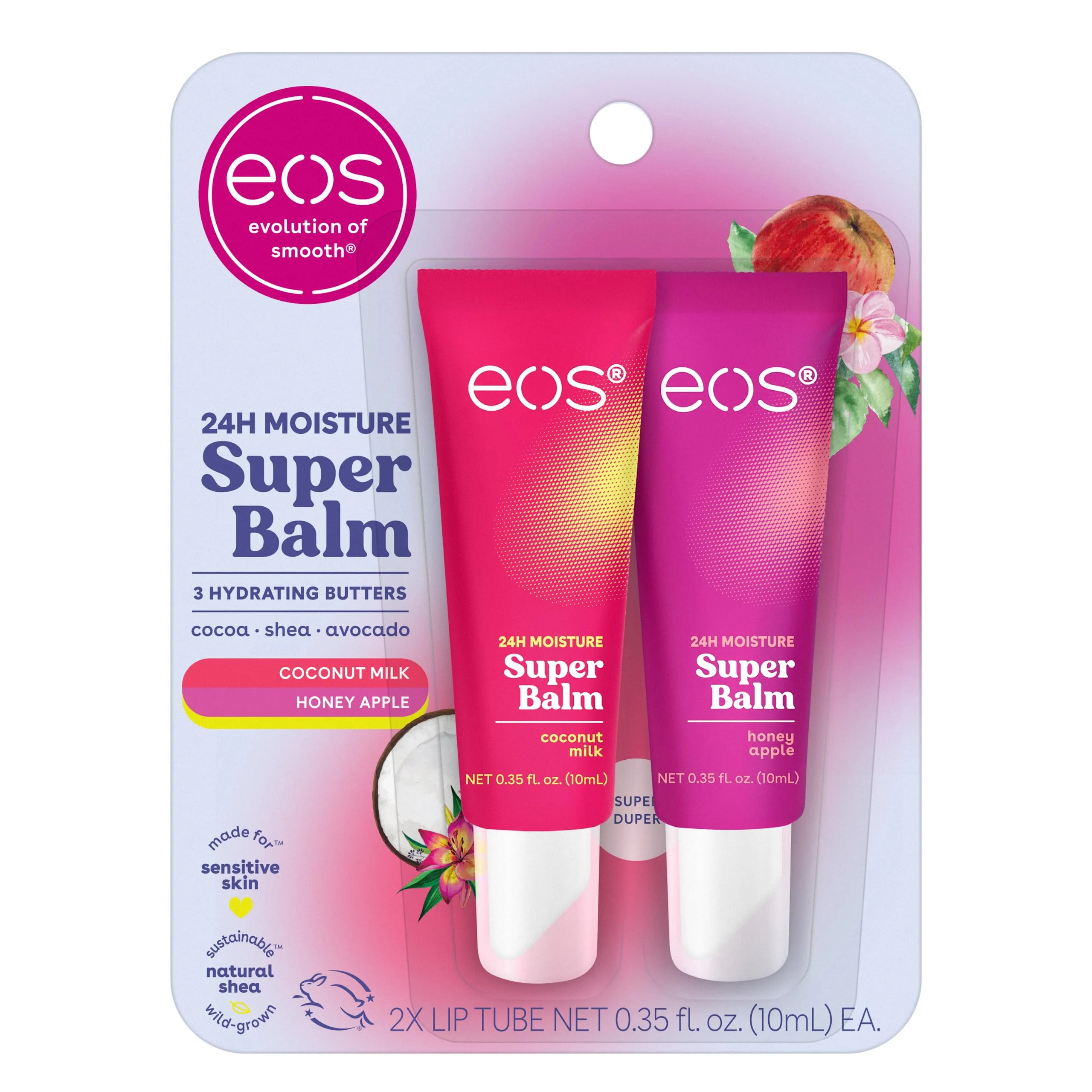 Original eos 24H Moisture Super Balm - Coconut Milk Honey Apple Day or Night Lip Treatment Made for Sensitive Skin Lip Balms Moisturizers 0.35 fl oz Healthy