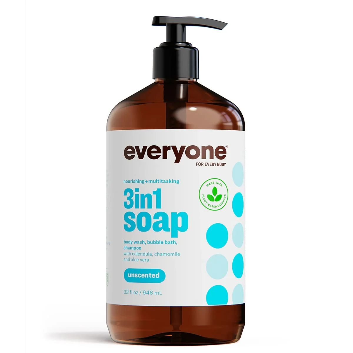 Versatile Everyone 3-in-1 Soap Body Wash Bubble Bath Shampoo 32 Ounce Pack of 1 Unscented made for Men and Women Premium Material