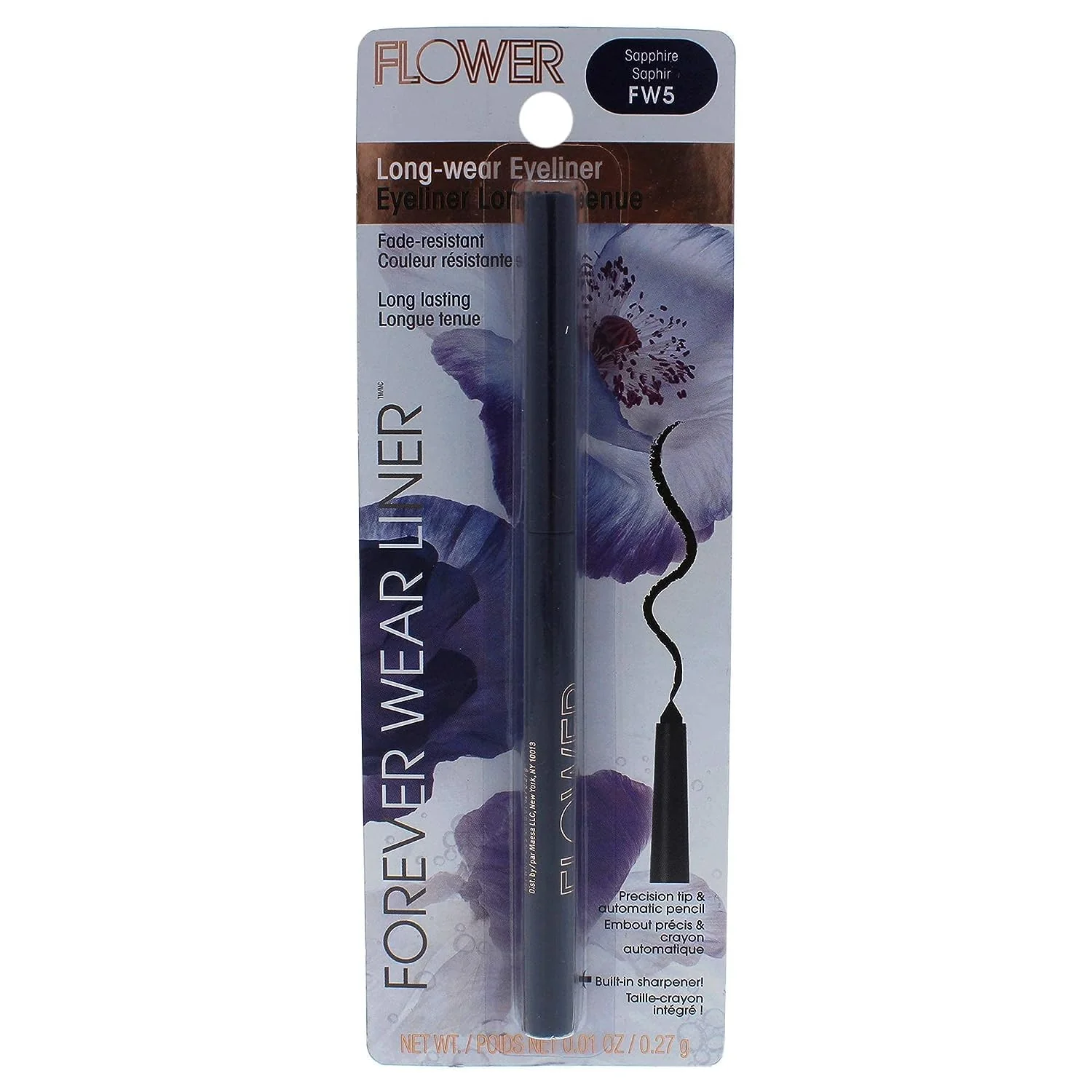 Durable FLOWER BEAUTY Wear Eyeliner Pencil Long Lasting Fade Resistant Smooth Application Retractable Eye Liner Sapphire 0.01 Ounce World-Class
