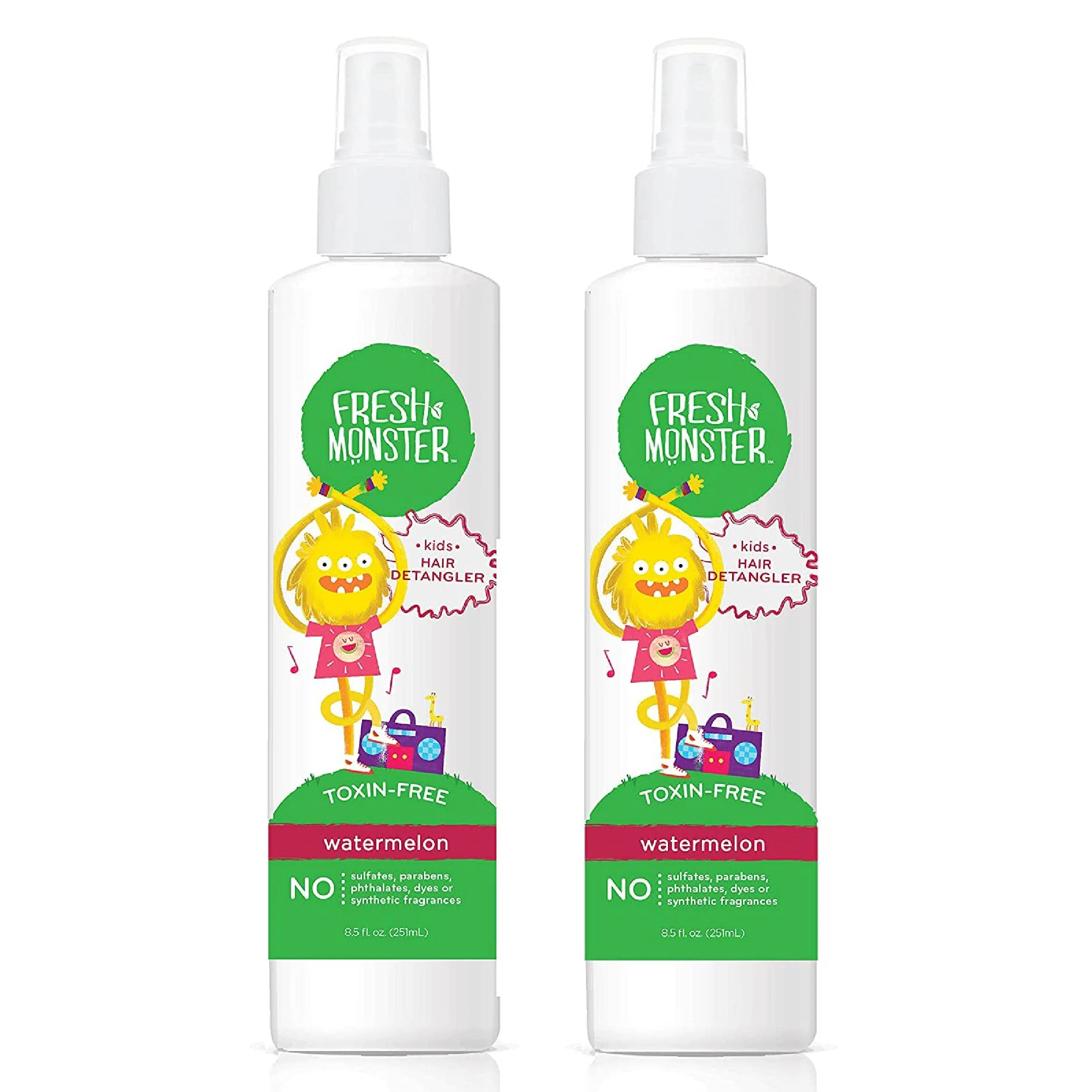 Elegant Fresh Monster Kids Detangler Spray Toxin- Hypoallergenic Natural Hair Conditioning Spray for Kids Watermelon 2 Pack 8.5oz each Organic