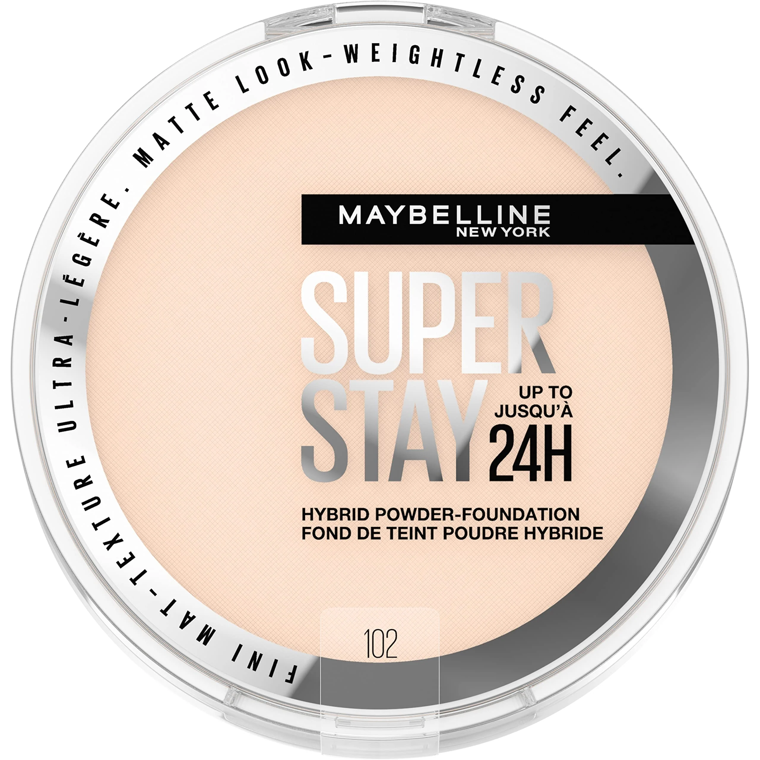 Quality Maybelline Super Stay Up to 24HR Hybrid Powder-Foundation Medium-to-Full Coverage Makeup Matte Finish 102 1 Count First-Class
