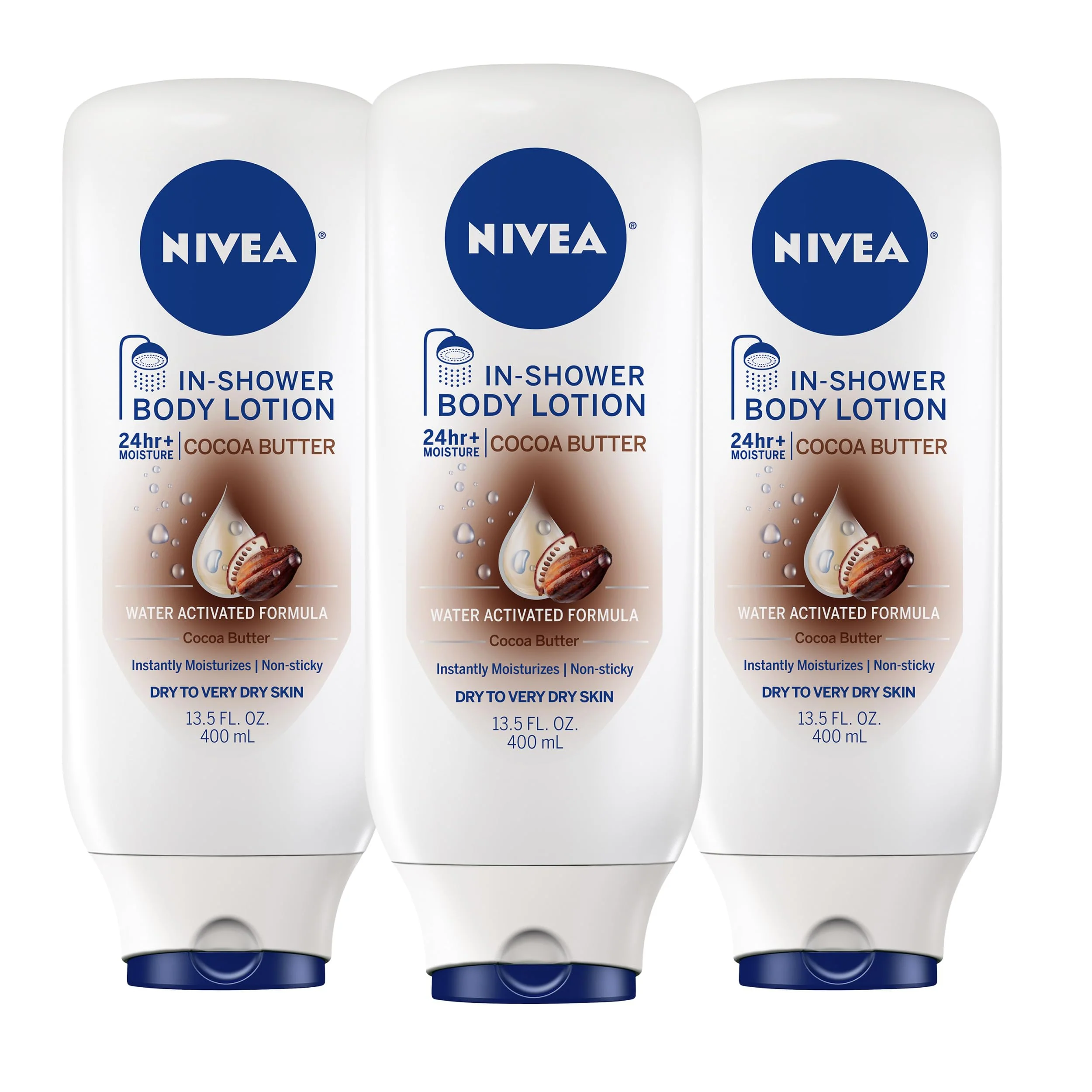 High-End NIVEA Cocoa Butter In Shower Lotion Water Activated In Shower Moisturizer for Dry Skin to Very Dry Skin 13.5 FL OZ Pack of 3 Proven
