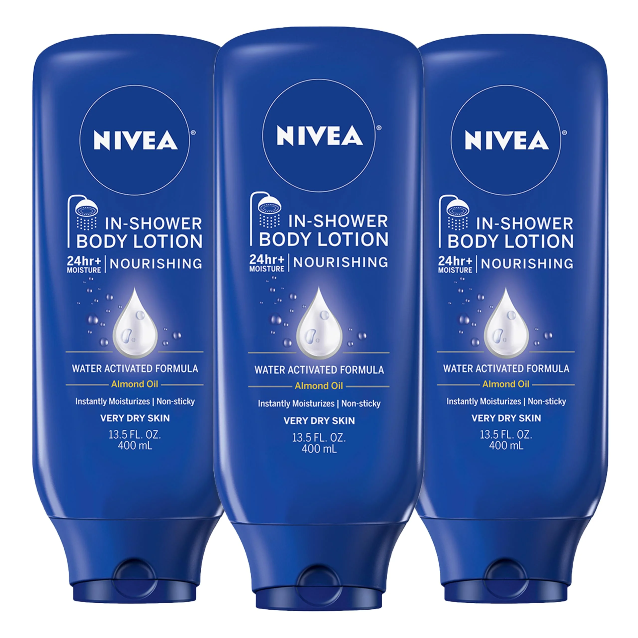 Pure NIVEA Nourishing In Shower Lotion Water Activated In Shower Moisturizer for Dry to Very Dry Skin 13.5 FL OZ Pack of 3 Flexible