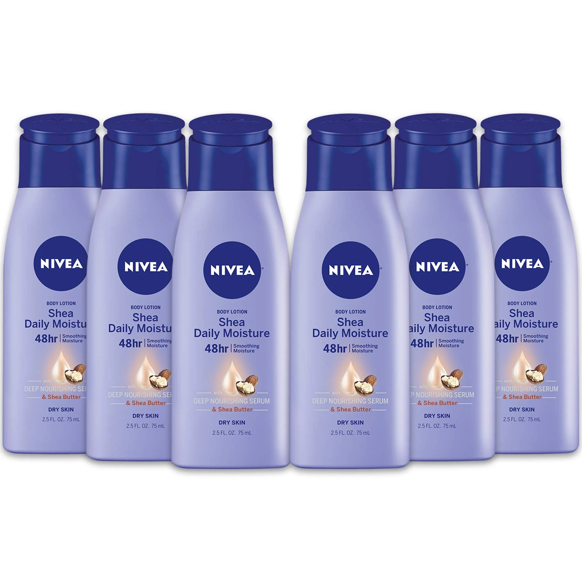 Next-Generation NIVEA Shea Nourish Body Lotion for Dry Skin with Hyaluronic Acid Shea Butter and Deep Nourishing Serum 48-Hour Body Moisturizer 2.5 Fl Oz Bottle Clean