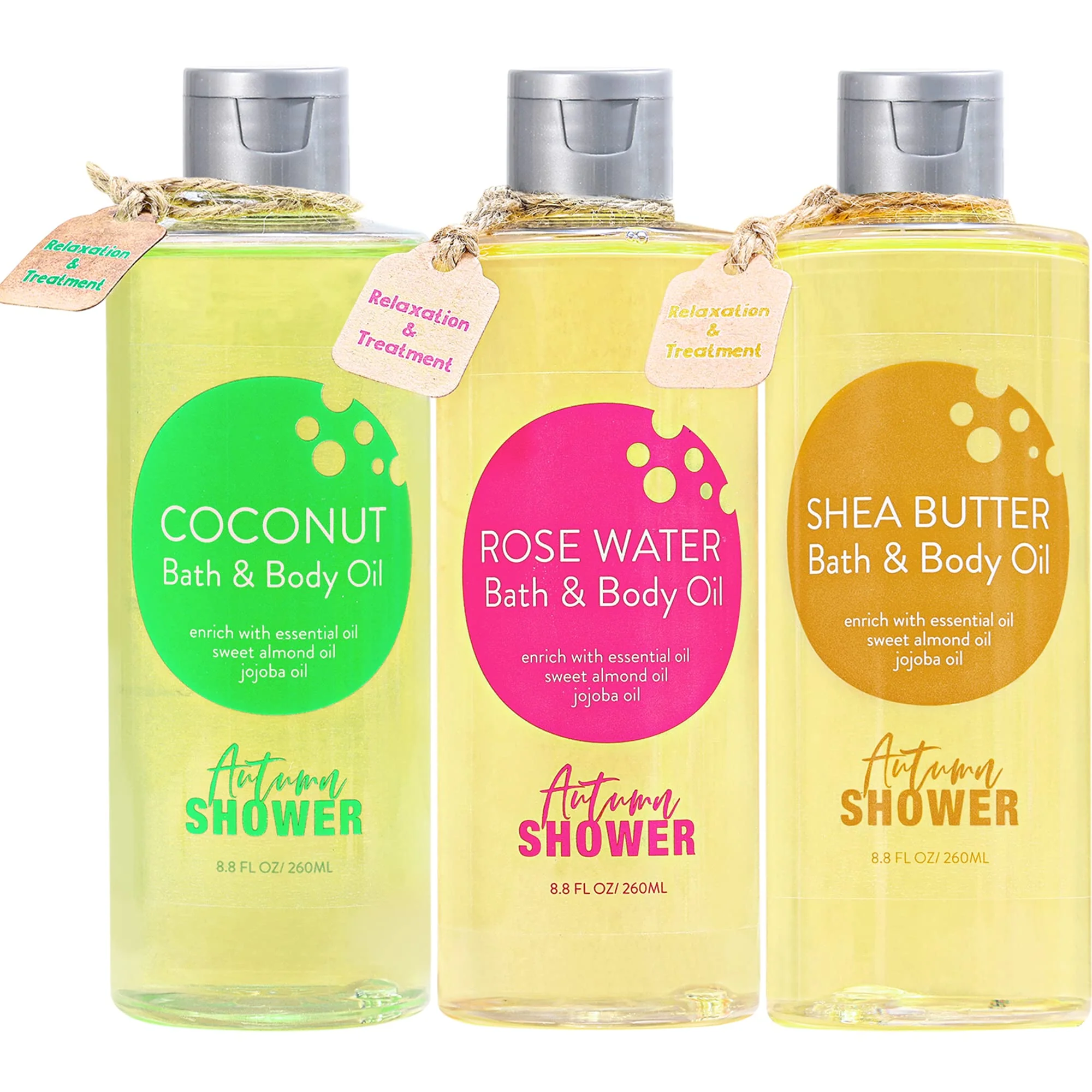 Refined Autumn Shower Bath and Body Oil with Sweet Almond Jojoba Shea Butter Rose Water Coconut Bath Oils Mother's Day Gift for Women Multiuse Oil Relaxed