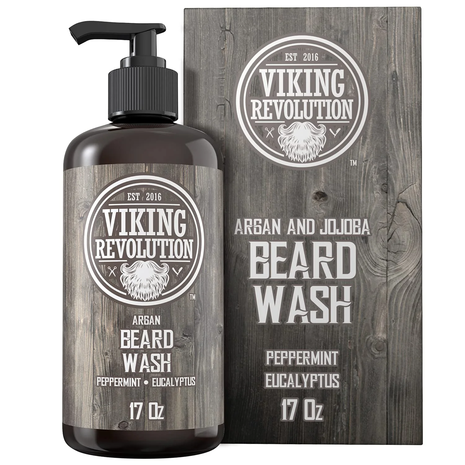 Safe Beard Wash Shampoo w Argan Jojoba Oils - Softens Strengthens - Natural Peppermint and Eucalyptus Scent - Beard Shampoo w Beard Oil 17 oz Shampoo Powerful