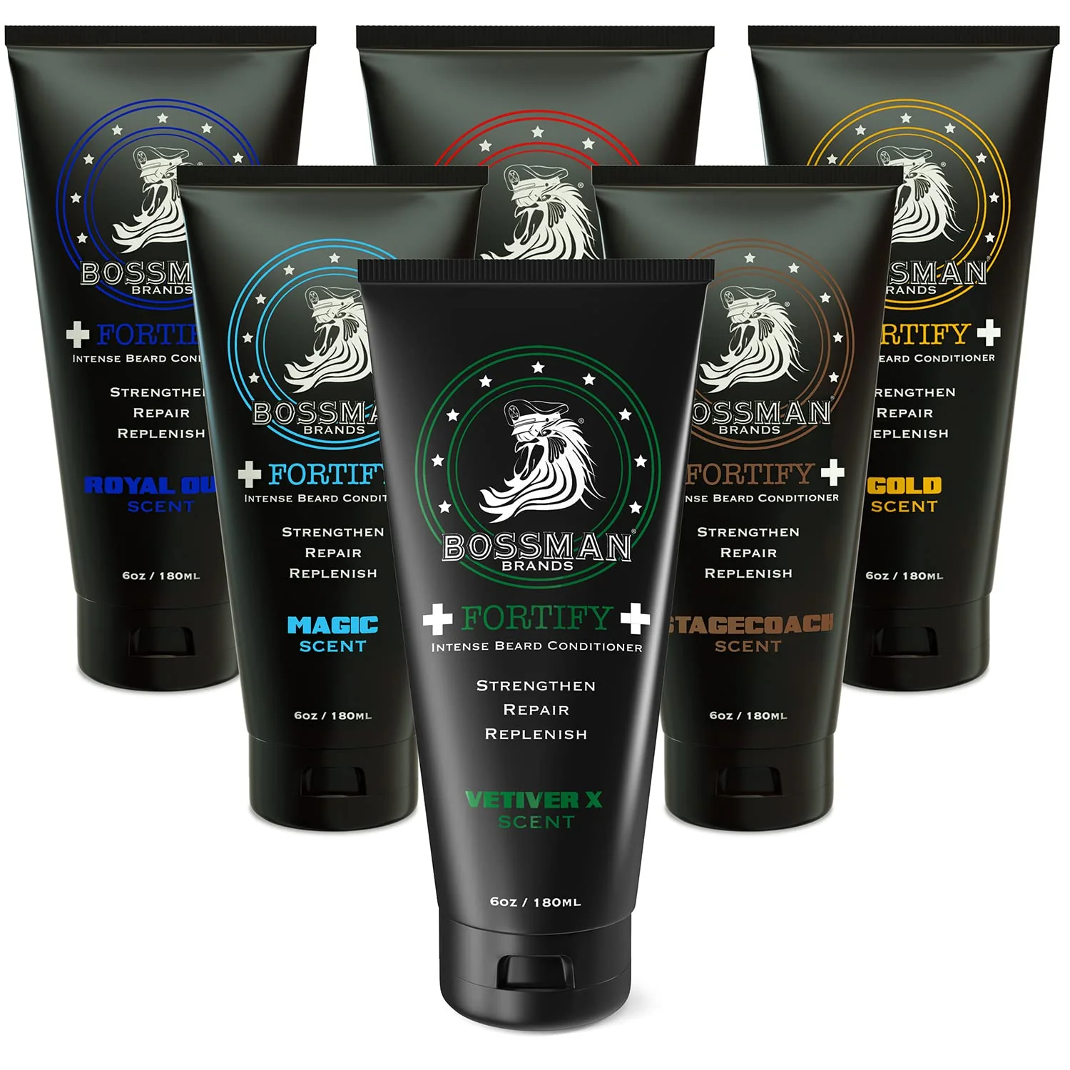 Luxury Bossman Beard Conditioner Variety Pack - Softener and Moisturizer Beard Grooming Care Kit for Men - Beard Cream and Lotion - Made in USA - 6 Scents Durable