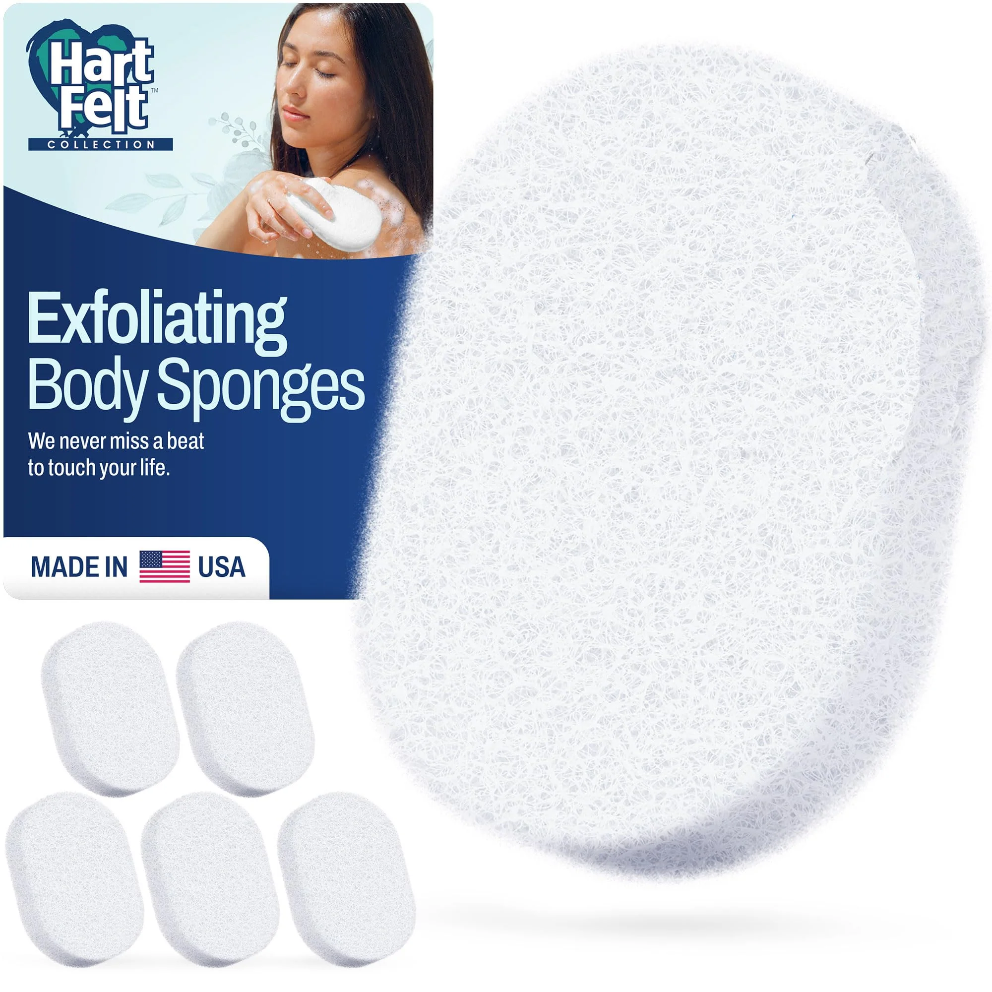Enhanced HartFelt Bath Sponges for Shower Oval Body Wash Scrubber for Exfoliating Skin Clean and Refresh Body Back Arms Chemical- Body Sponge Green