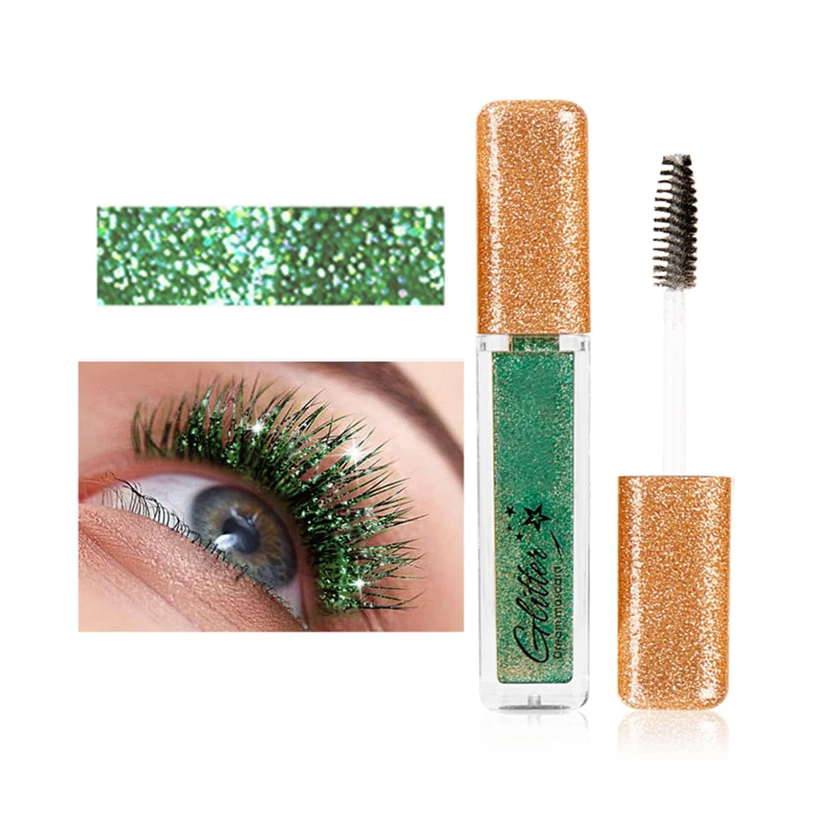 Luxury MIESCHER Green Mascara for Eyelashes - Waterproof Long Lasting Sparkle Diamond Smudge-proof Lengthening Defining Volume Color Glitter Makeup Verified