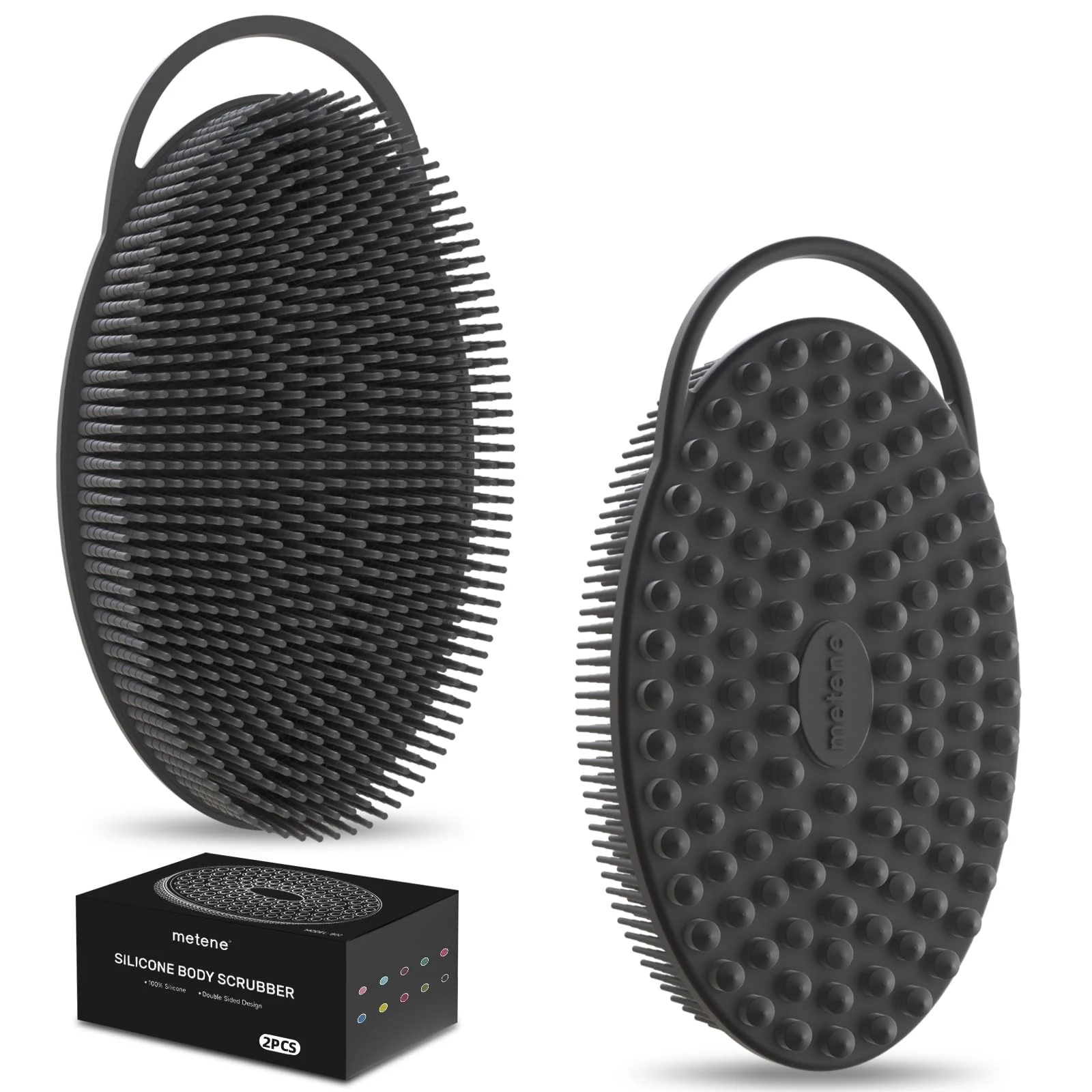 Specialty Metene 2 Pack Silicone Exfoliating Body Scrubber with Loop Body Scrubber for Men and Women Silicone Loofah for Shower Soft Silicone and Bath Refined
