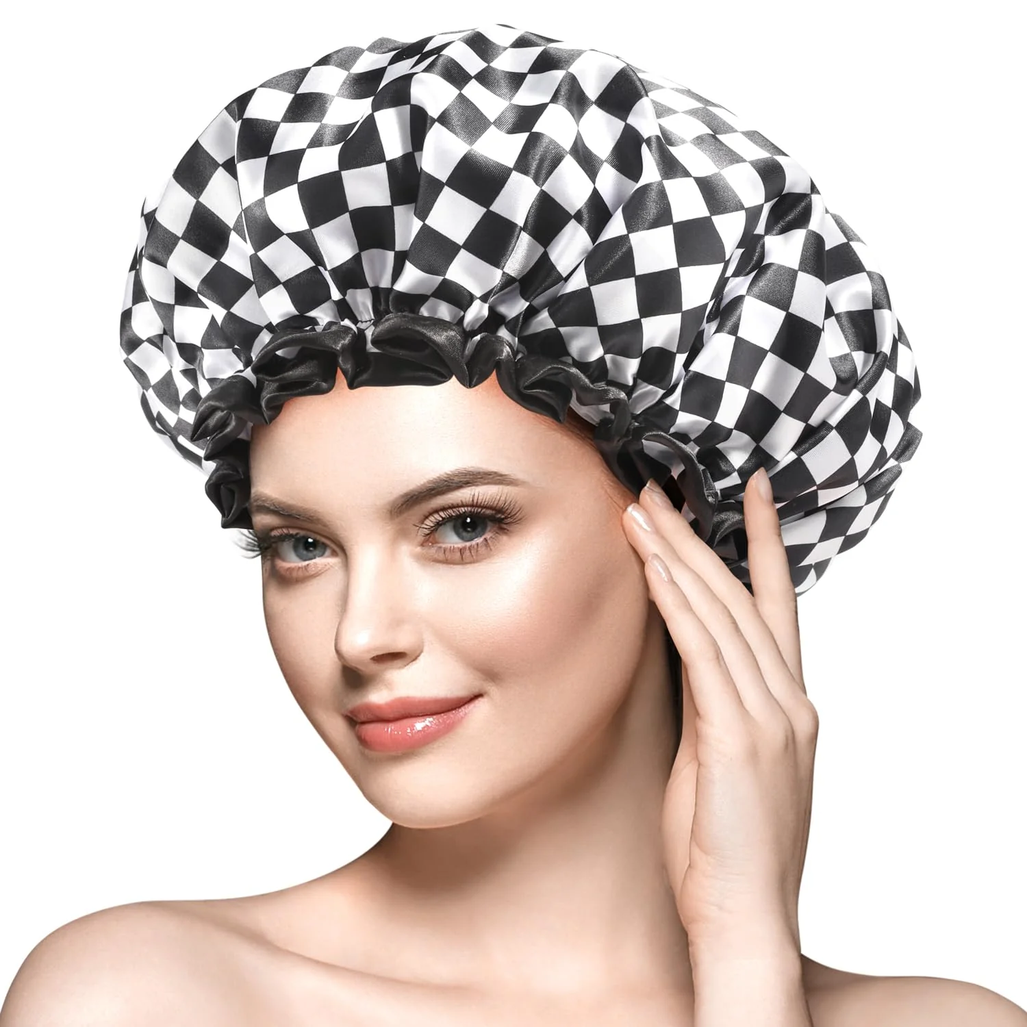 Stylish mikimini Large Shower Cap for Women Long Hair Reusable Double Layers Waterproof Large Bathing Shower Hat with Soft Comfortable PEVA Lining Durable
