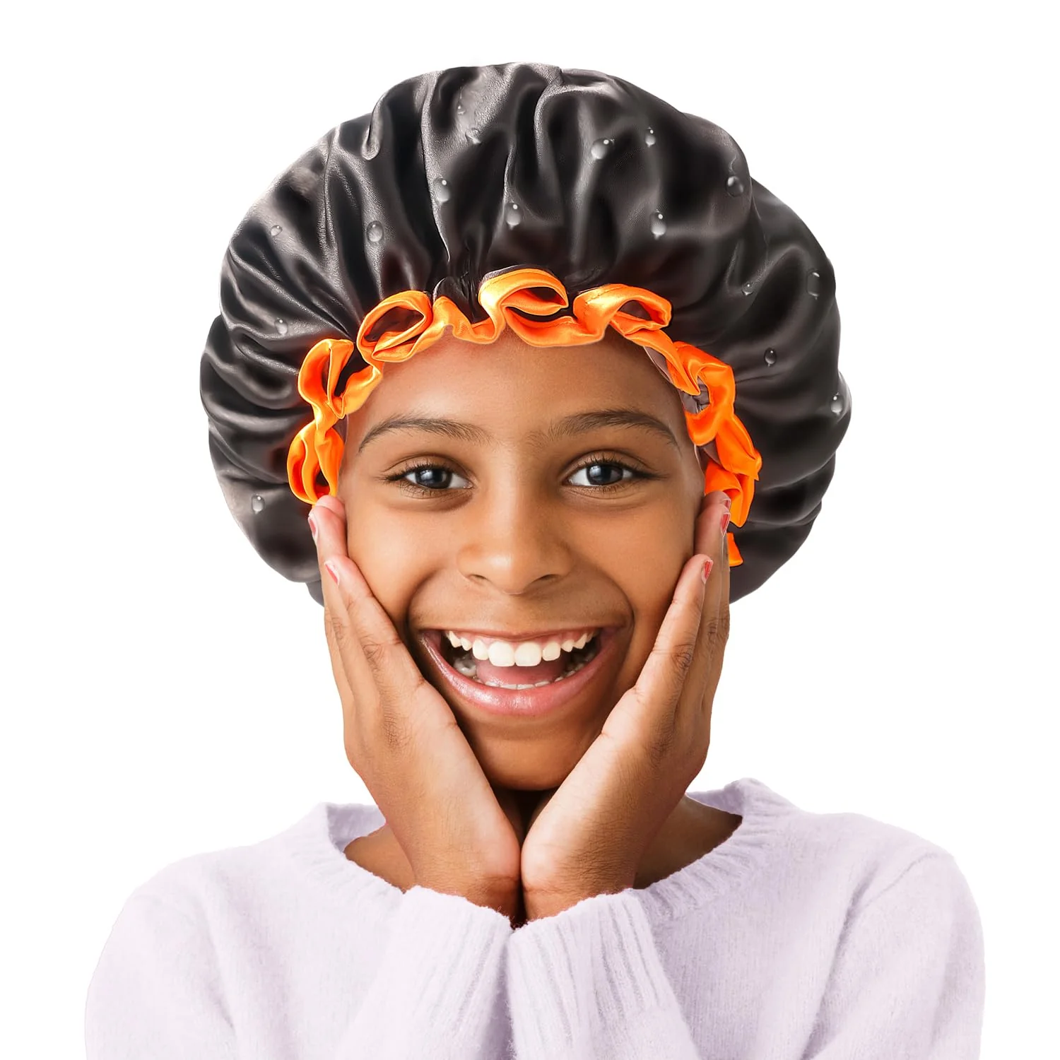 Top-Quality mikimini Small Black Shower Caps Pack of 2 for Kid Double Layers Waterproof Bathing Hair Cap with Reusable Soft Comfortable PEVA Lining Cute Refined