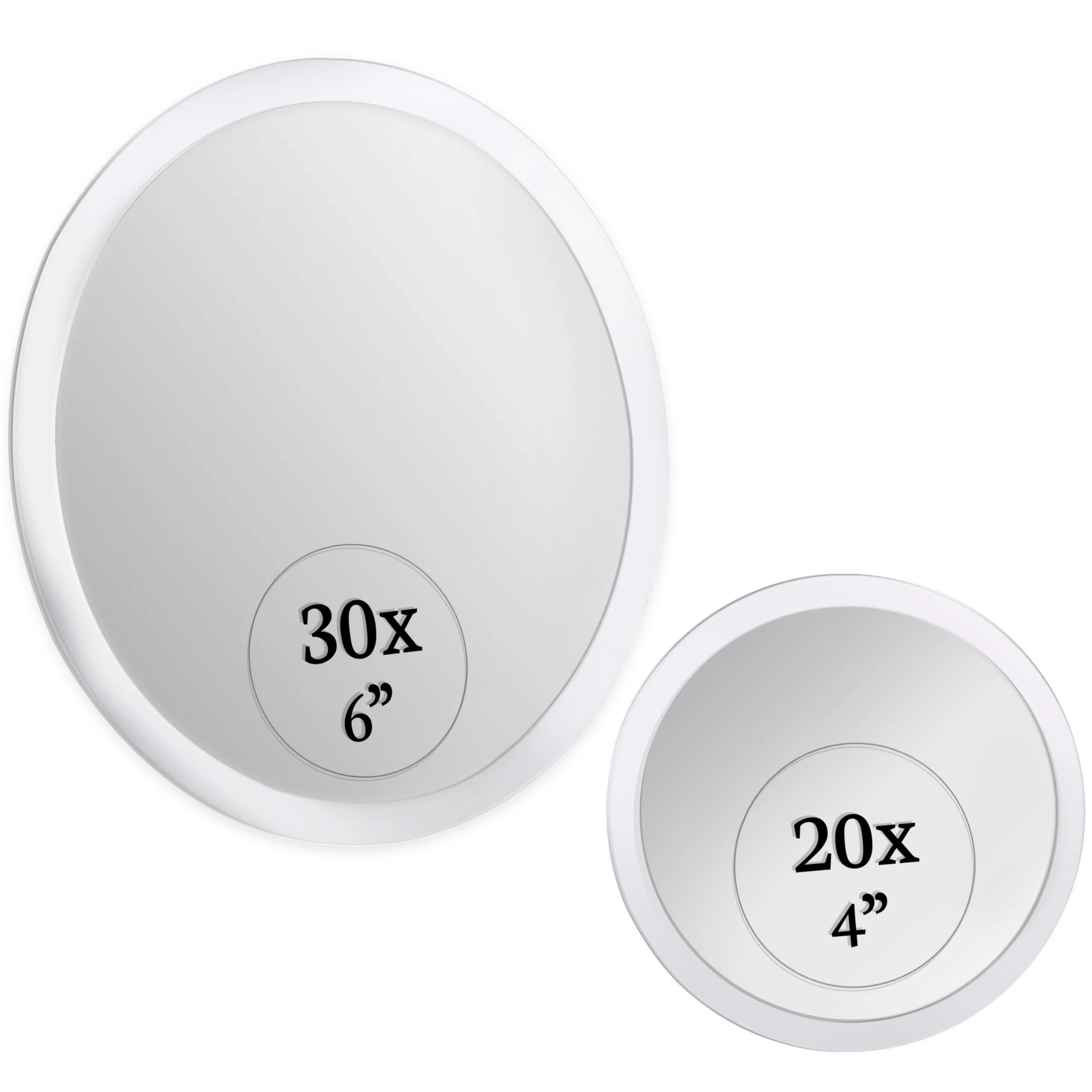 Innovative MIRRORVANA Magnifying Mirror Set 30x and 20x - Wall Mounted Makeup Mirror with Suction Cup Small Magnifying Mirror for Bathroom 15cm 30 X and 10cm Functional