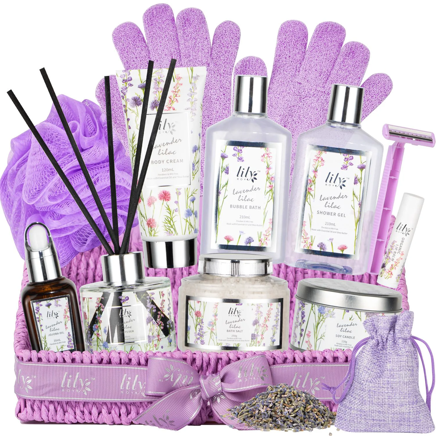 Professional Mothers Day Gifts for Women - 15-Piece Lavender Bath and Body Gift Basket Set for Women Spa Gift Basket Bath Set Birthday Valentines Day Gifts High-End