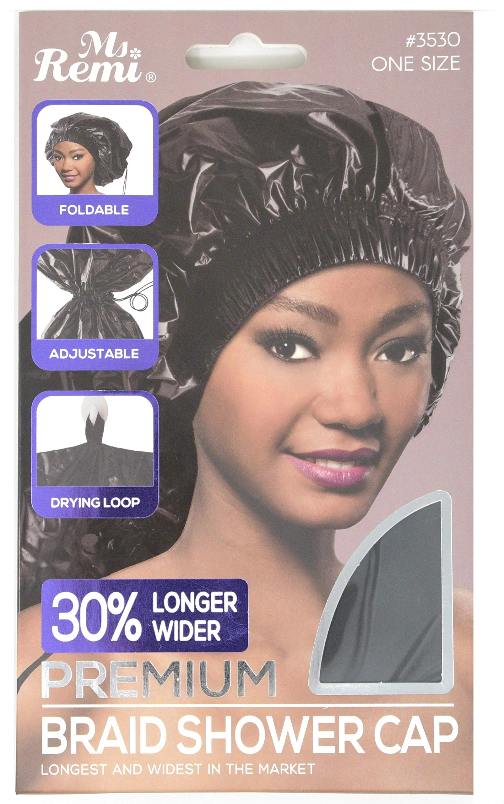 Durable Ms Remi Premium Braid Shower Cap Black 25 inch long and 18.5 inch wide Smooth