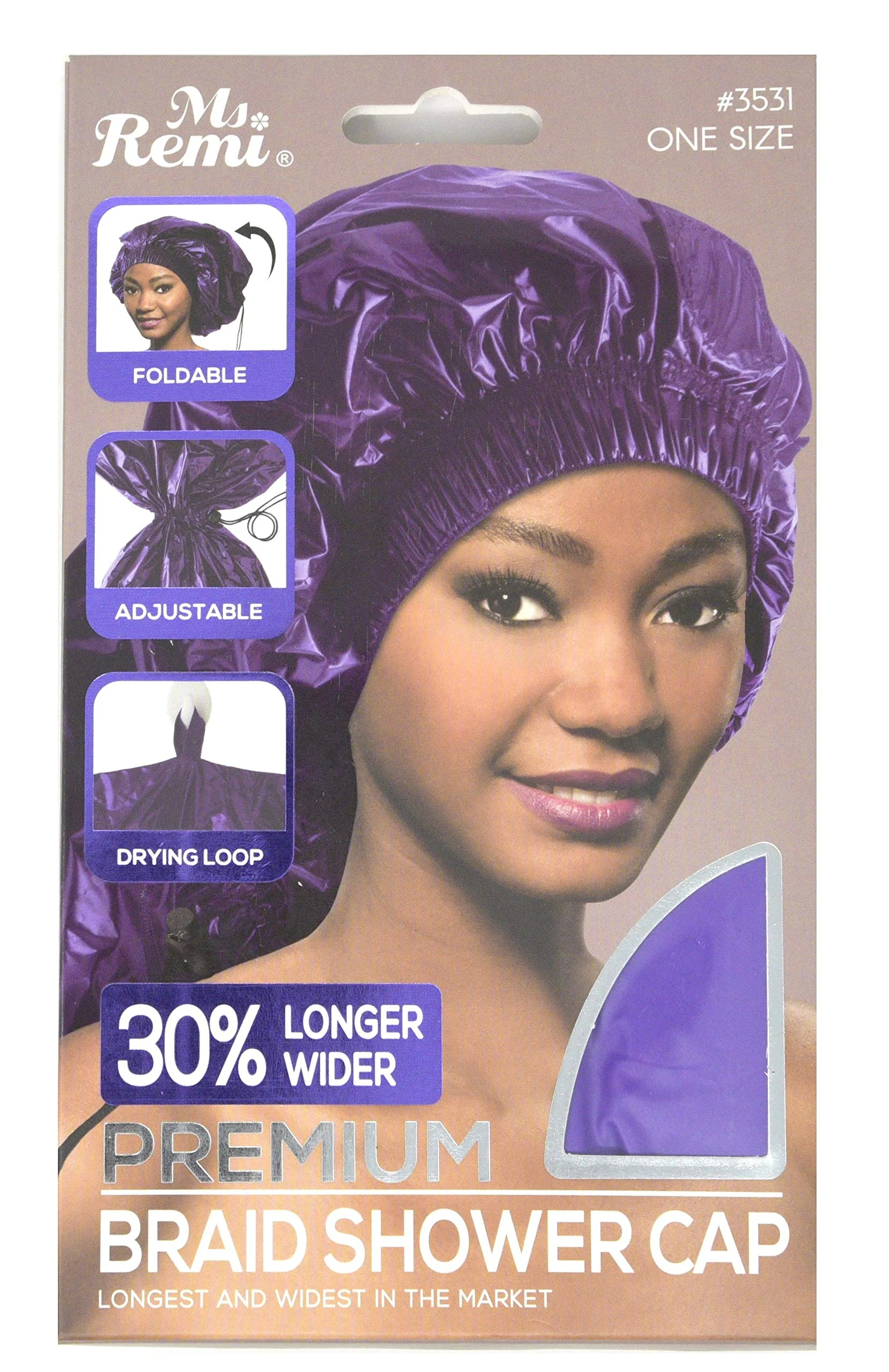 Natural Ms Remi Premium Braid Shower Cap Purple 25 inch long and 18.5 inch wide User-Friendly