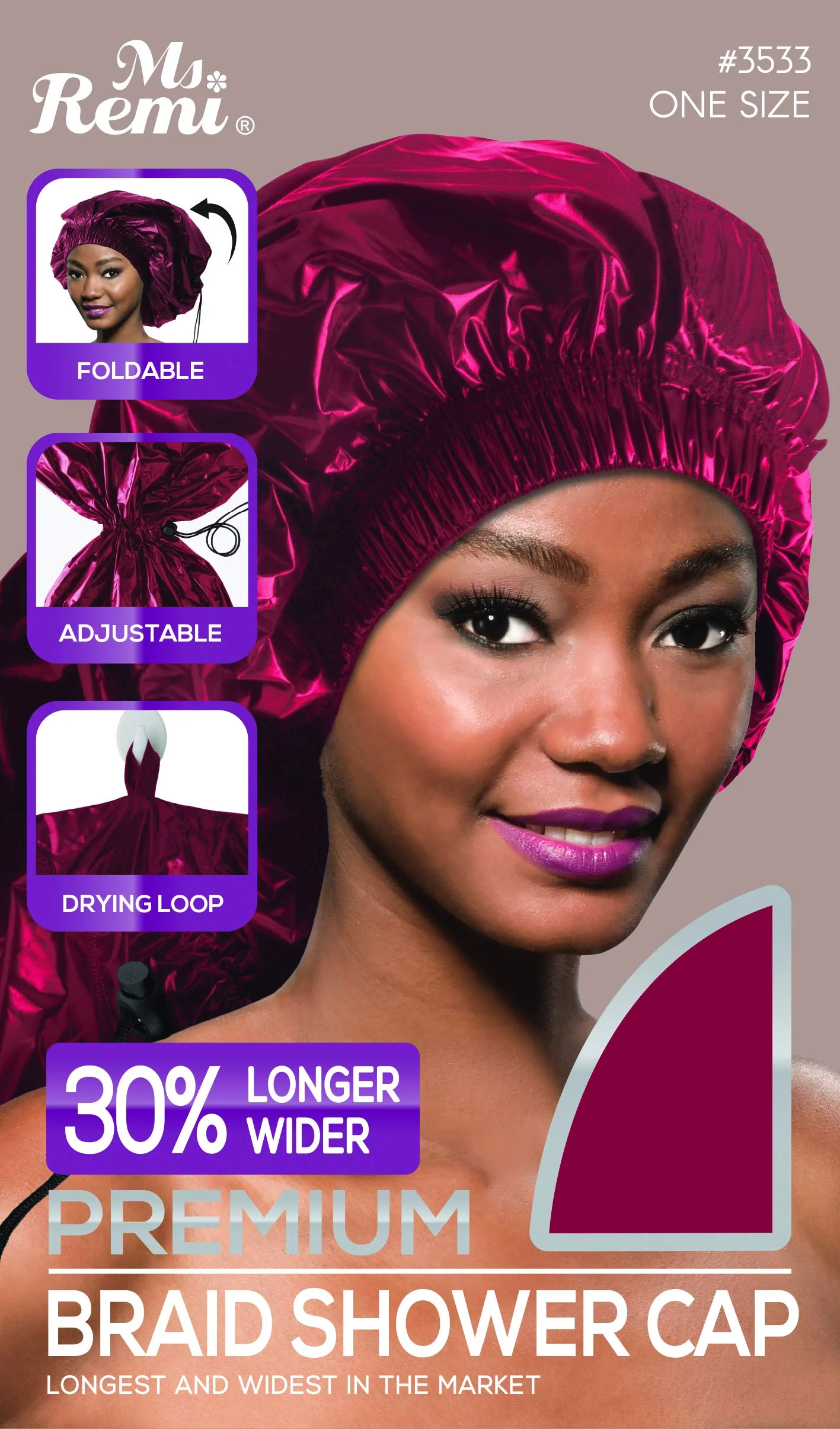 Detailed Ms Remi Premium Braid Shower Cap Burgundy 25 inch long and 18.5 inch wide Responsible