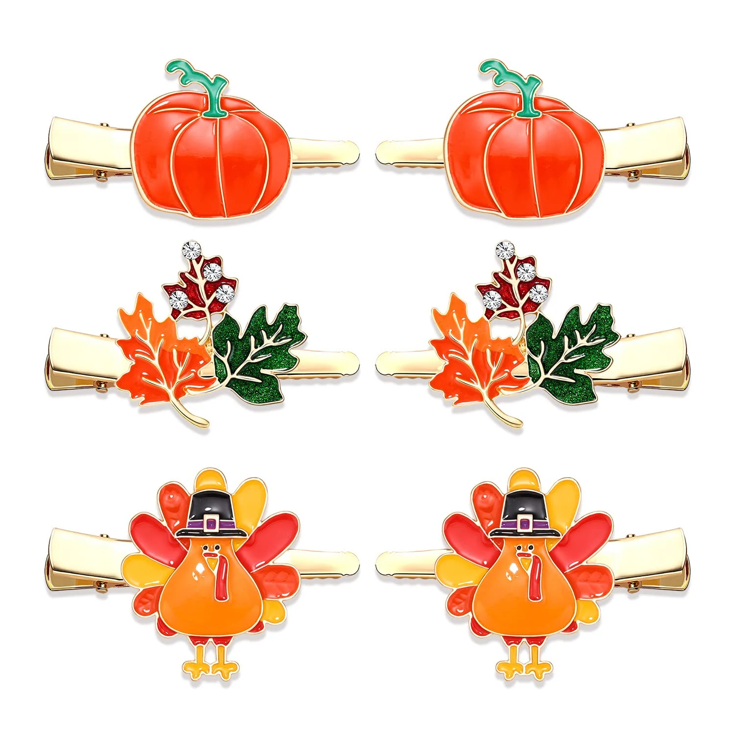 Detailed NVENF Thanksgiving Fall Hair Clips for Women Harvest Turkey Pumpkin Maple Leaf Hairpins Gold Alligator Hair Clips Thanksgiving Autumn Party Hair Fashionable