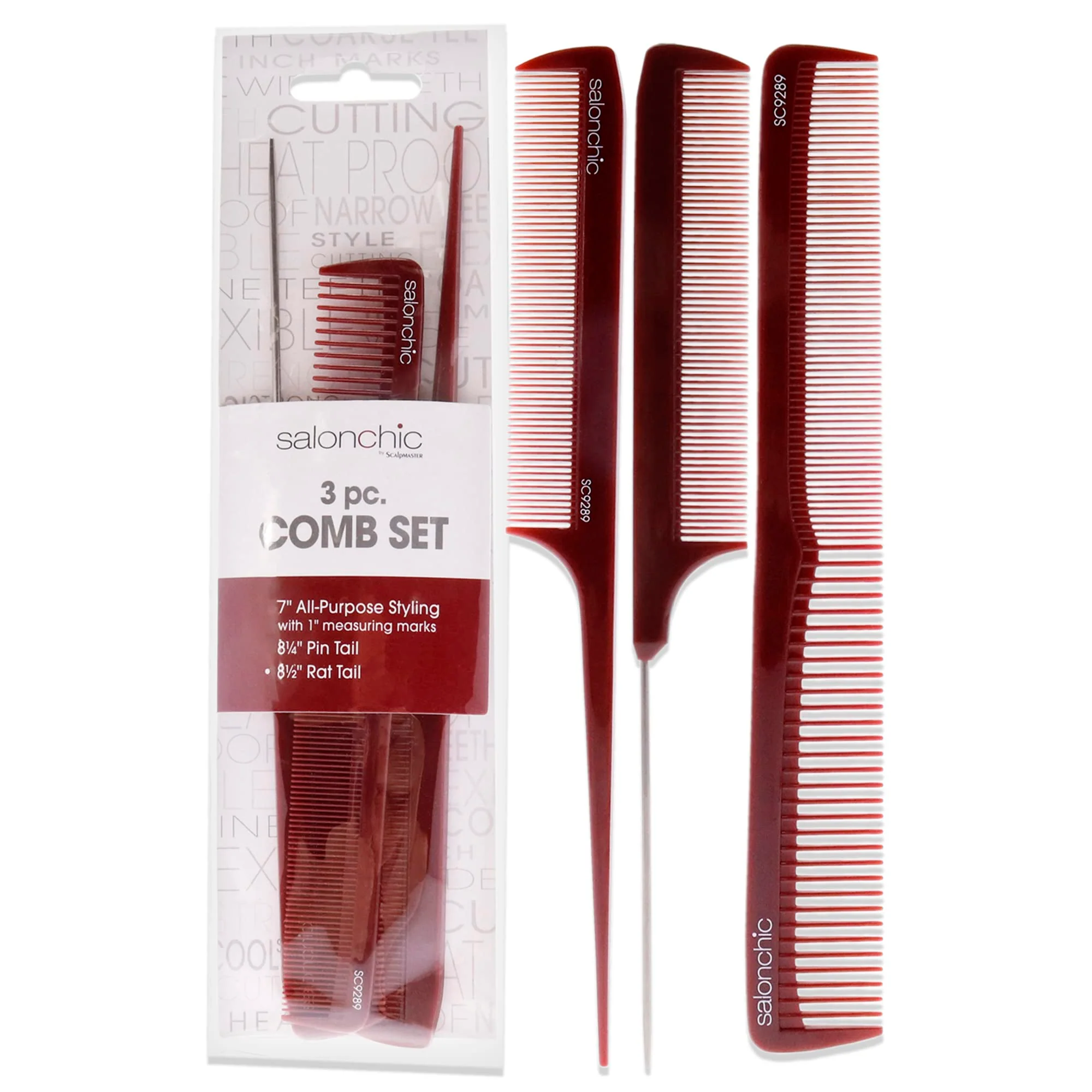 Recyclable SalonChic SalonChic Comb Set Comb Unisex 3 Pc Durable