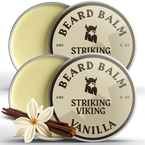 Flexible Striking Viking Beard Balm for Men - 2 oz Pack of 2 Vanilla - Leave in Beard Conditioner - Deep Conditioning Hydrating Formula with Jojoba Oil First-Class