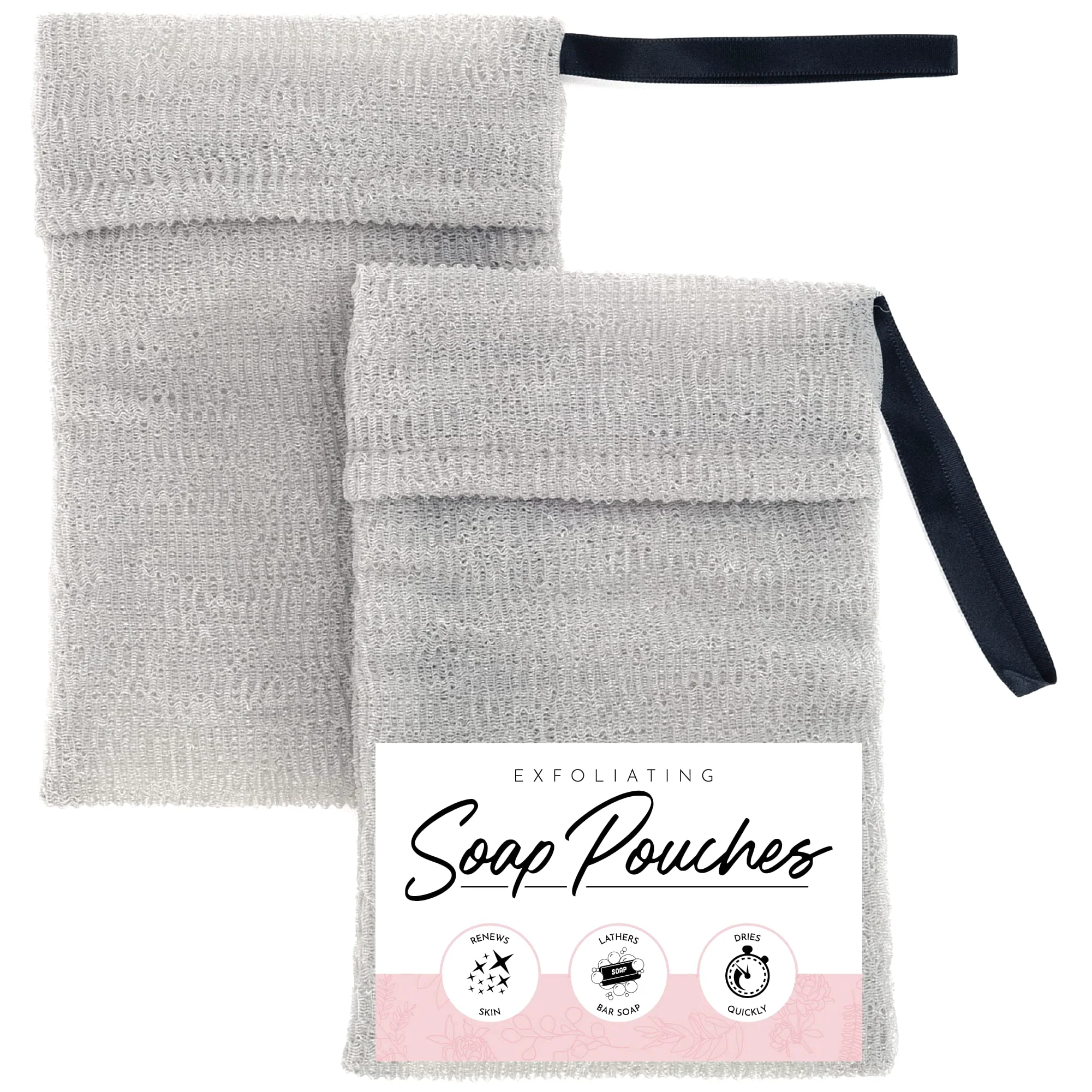 Enhanced S T INC. Exfoliating Soap Bag Bar Soap Pouch for Shower and Bath 7.6 Inches x 4.5 Inches Grey 2 Pack Long-Lasting
