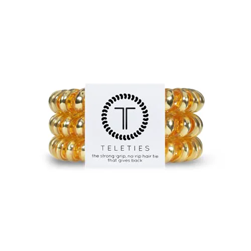 Soft TELETIES - Large Spiral Hair Coils - Ponytail Holder Hair Ties for Women - Phone Cord Hair Ties - Strong Grip No Rip Water Resistant No Crease - 3 Pure