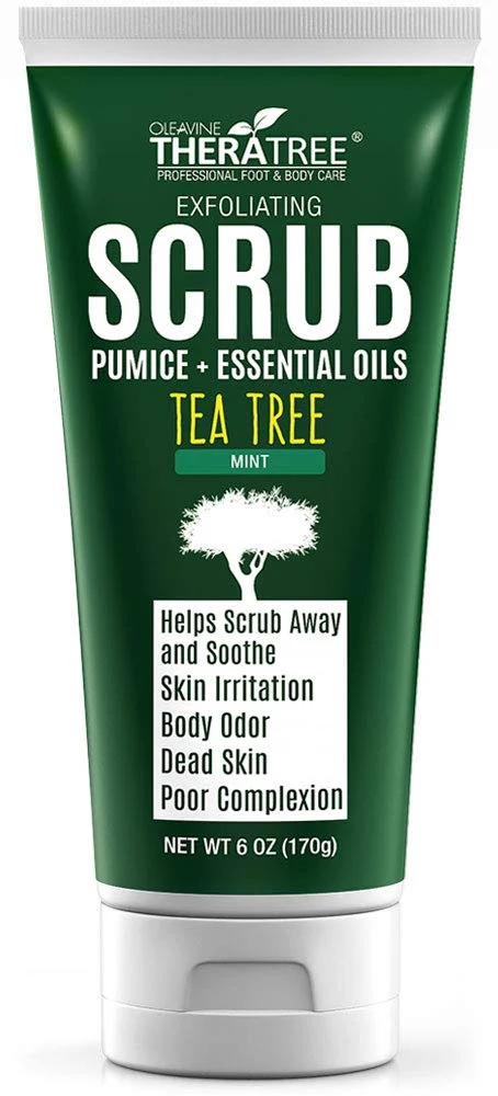 Soft Tea Tree Oil Exfoliating Scrub with Bamboo Charcoal Neem Oil Natural Pumice by Oleavine TheraTree Original Design