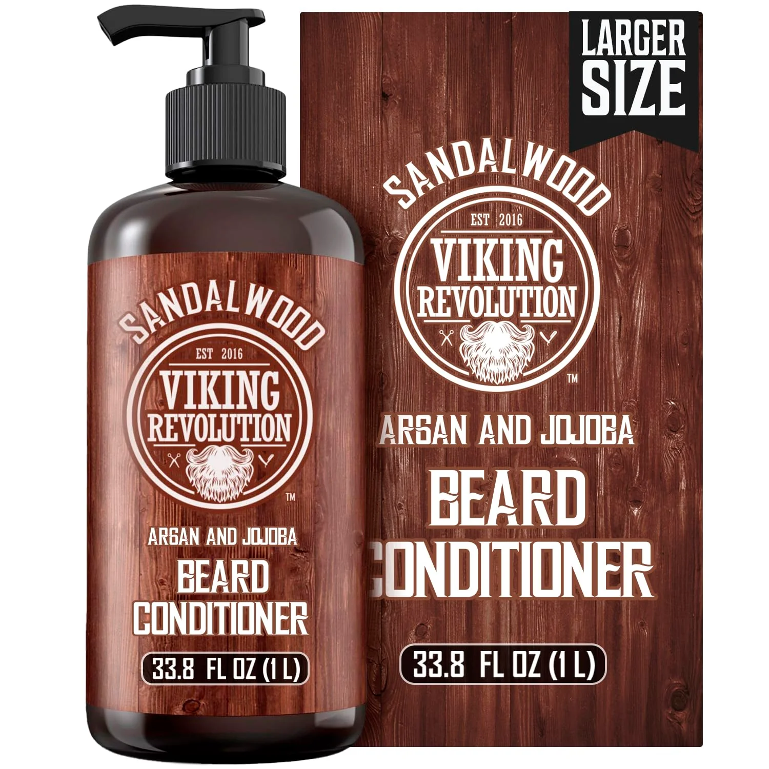 Viking Revolution Sandalwood Beard Conditioner for Men with Argan Oil and Jojoba Oil - Beard Softener and Strengthener Natural Beard Conditioner Long-Lasting