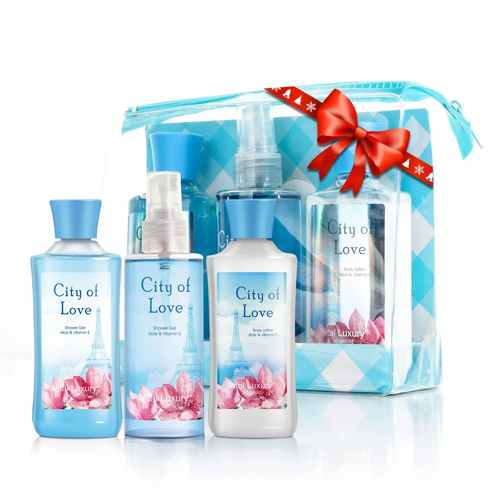 Casual Vital Luxury Bath Body Care Travel Set - Home Spa Set with Body Lotion Shower Gel and Fragrance Mist Personal Body Care Travel Set City of Love Specialty