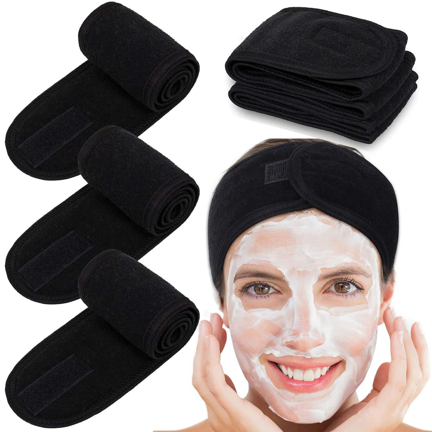 Prestigious Whaline Spa Facial Headband Head Wrap Terry Cloth Headband 4 Counts Stretch Towel for Bath Makeup and Sport Black Genuine