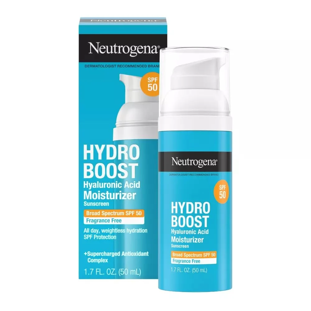 Prestigious Neutrogena Hydro Boost Weightless Facial Moisturizer with Hyaluronic Acid - SPF 50 - Fragrance - 1.7 fl oz Gel for Dry Sensitive Skin White Solid