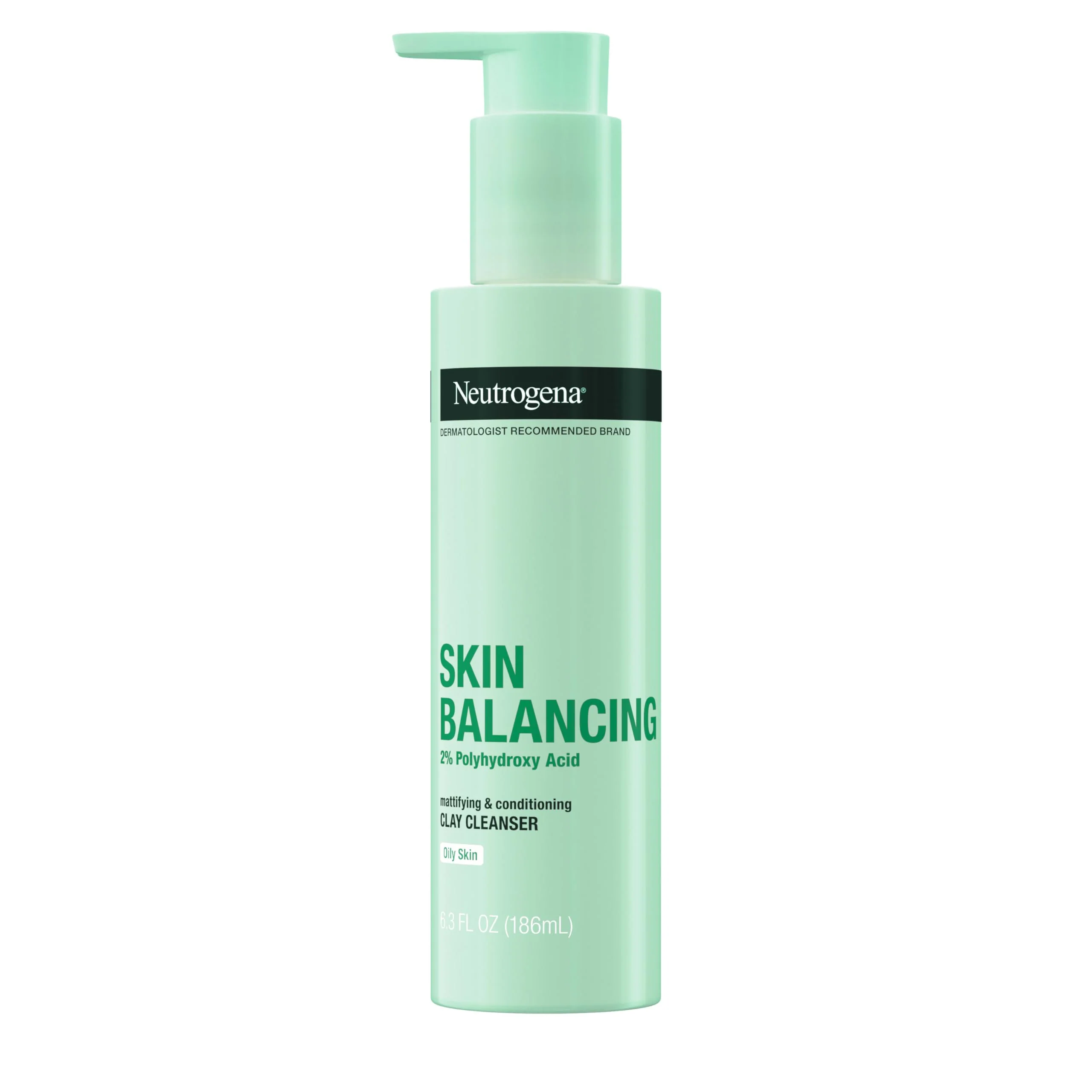 Green Neutrogena Skin Balancing Kaolin Clay Cleanser with 2 Polyhydroxy Acid PHA Mattifying Conditioning Face Wash for Oily Skin Paraben- Trusted