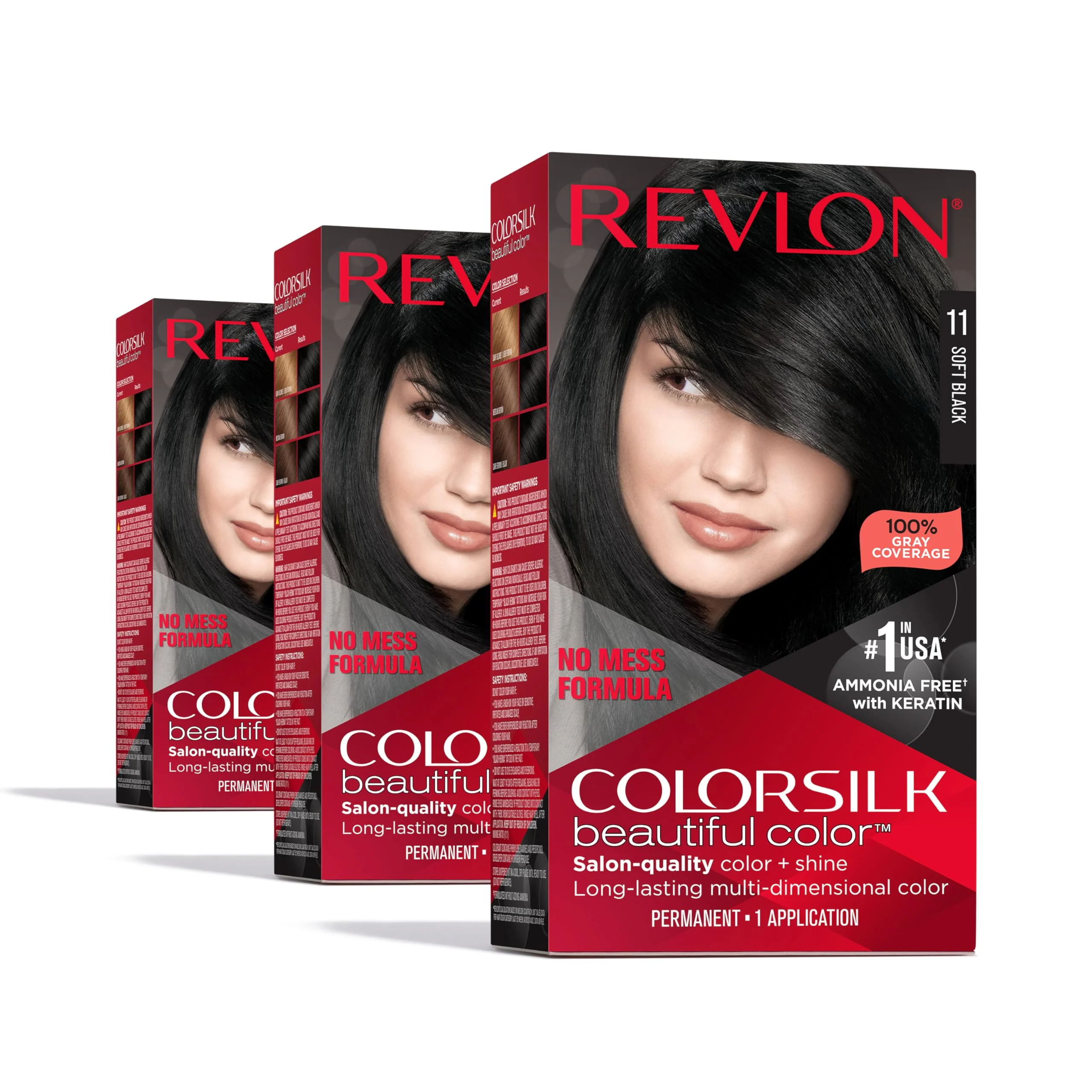 Premium Material Revlon Colorsilk Beautiful Color Permanent Hair Color OLD VERSION 11 Soft Black Pack of 3 Original Design