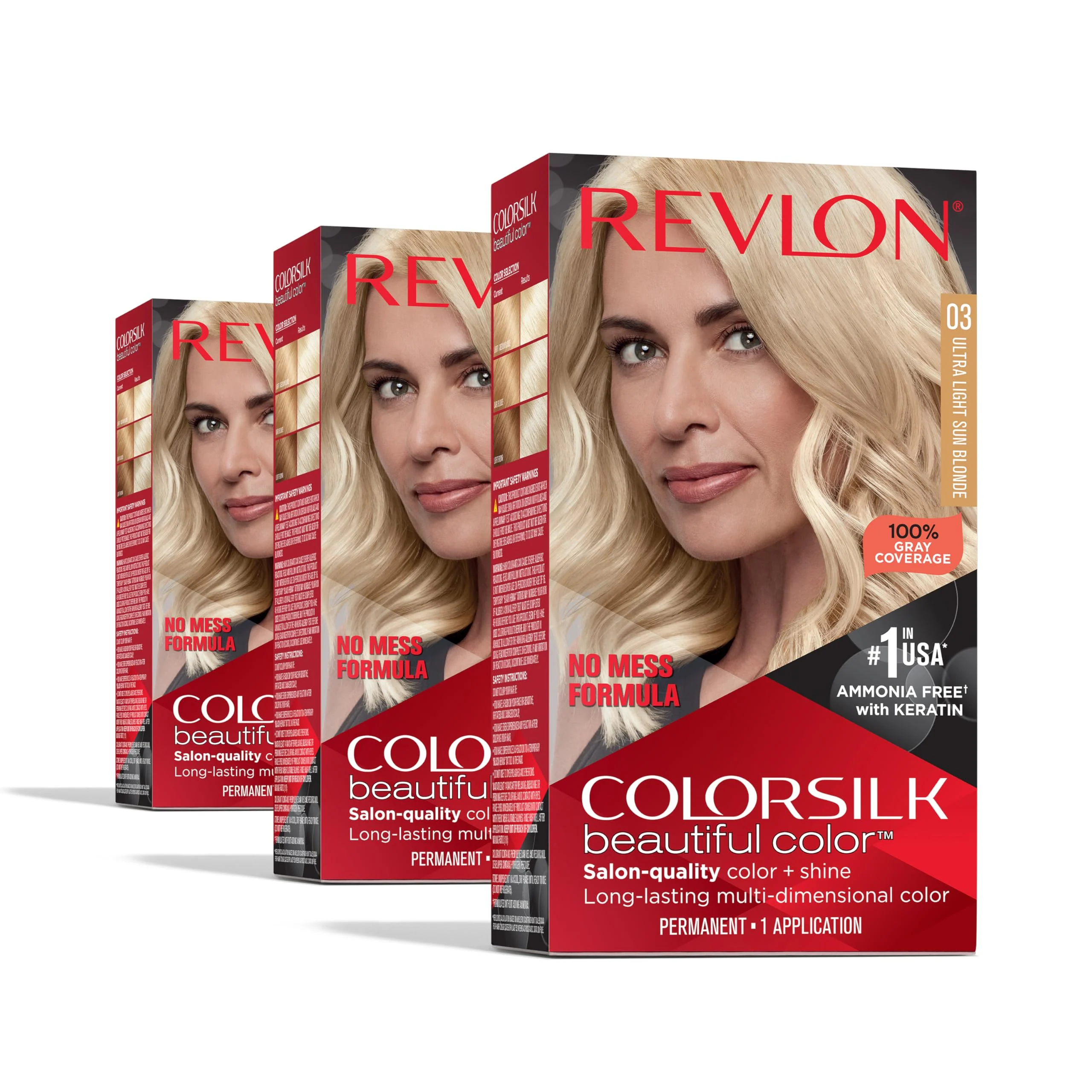 Trendy Revlon Colorsilk Beautiful Color Permanent Hair Color OLD VERSION 03 Ultra Light Sun Blonde Pack of 3 Excellent