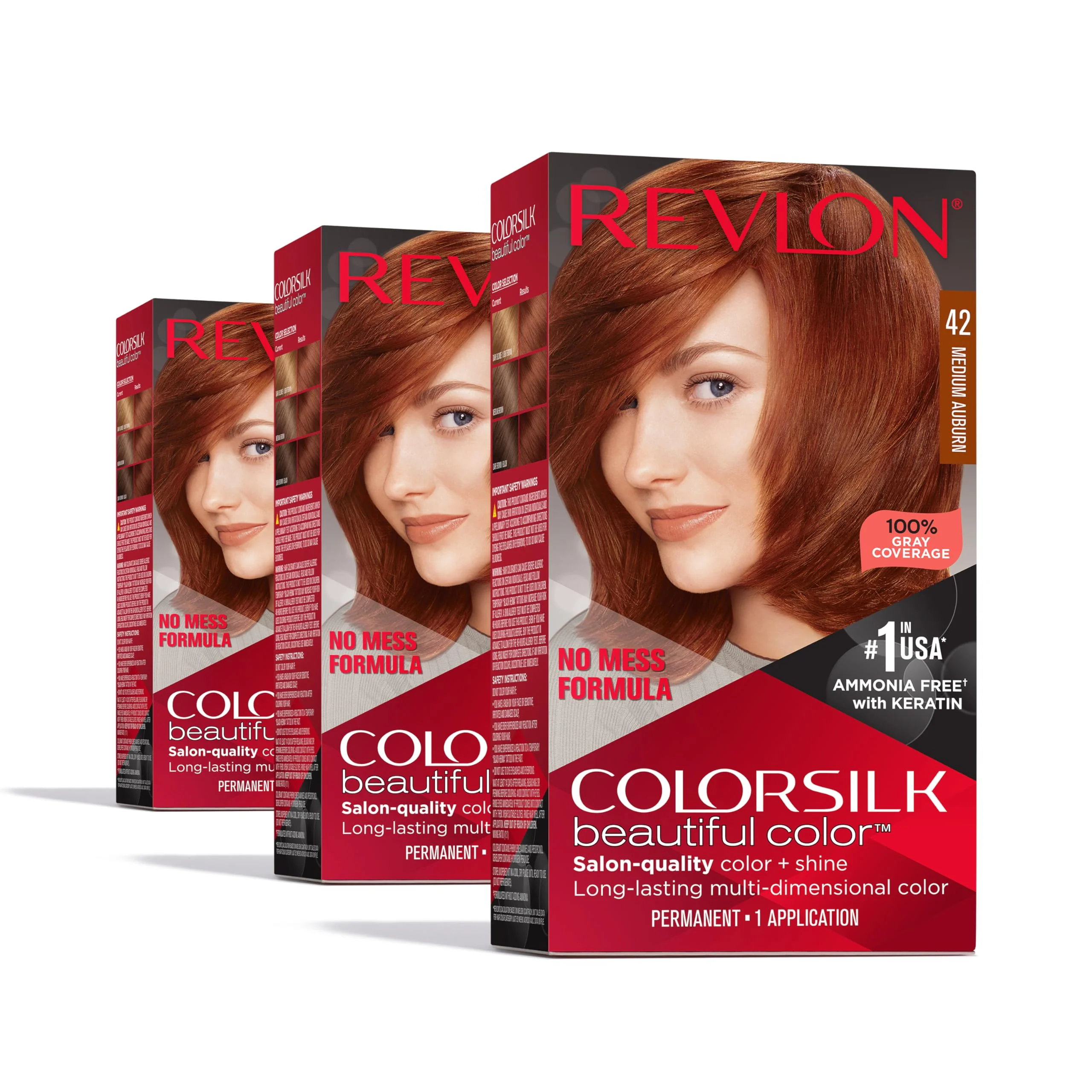 Official Revlon Colorsilk Beautiful Color Permanent Hair Color OLD VERSION 31 Dark Auburn Pack of 3 Organic