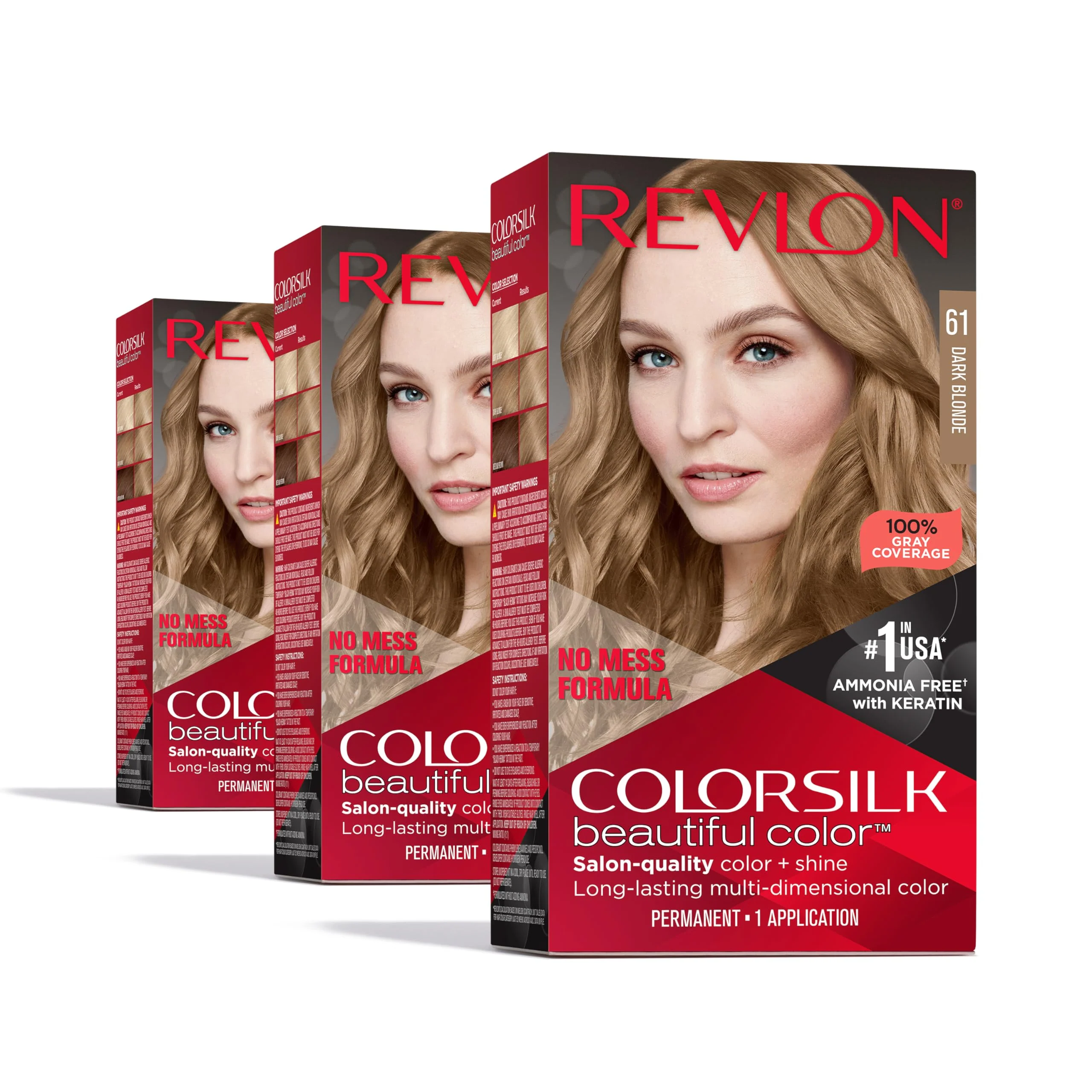 Premium Revlon Colorsilk Beautiful Color Permanent Hair Color OLD VERSION 61 Dark Blonde Pack of 3 Reliable