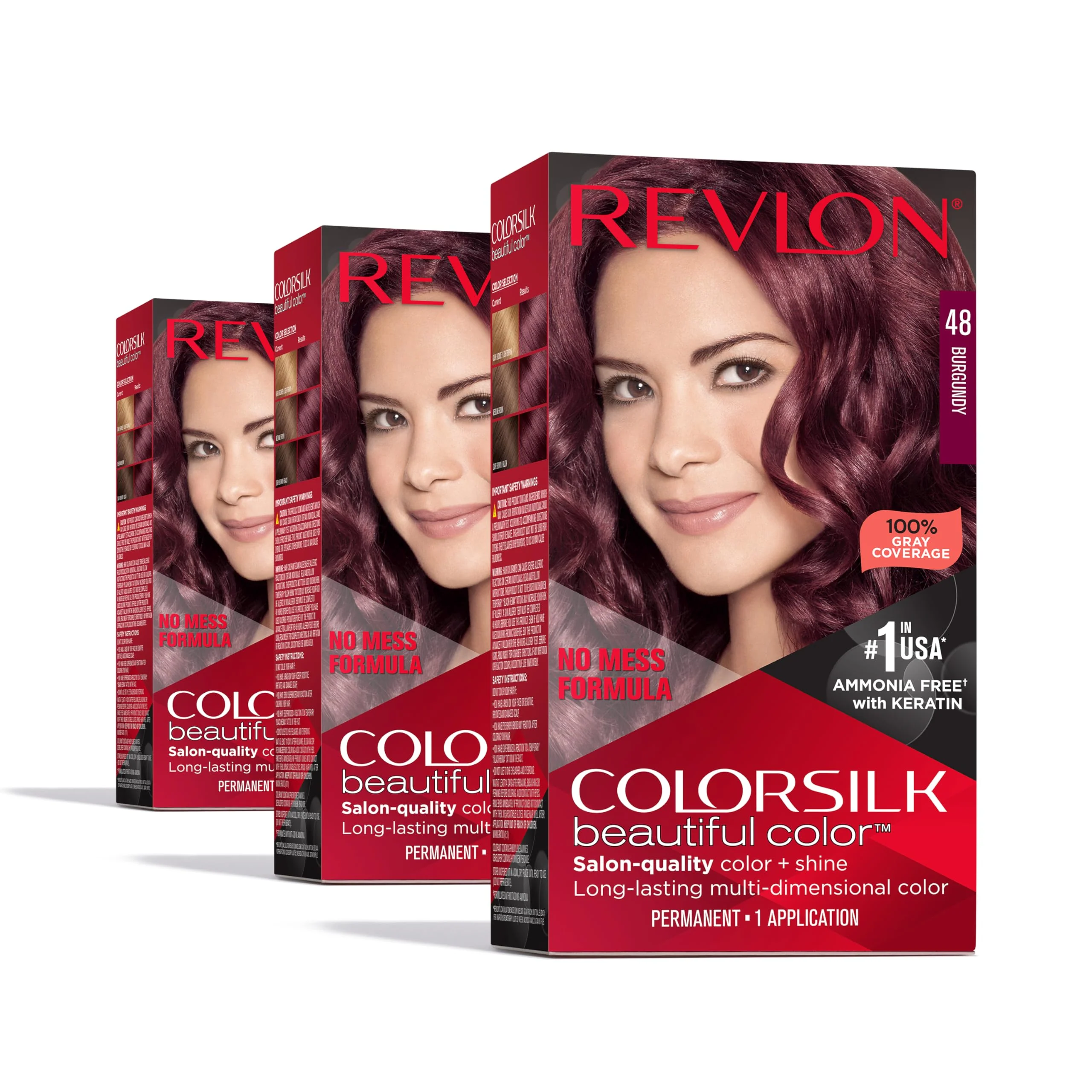 Natural Revlon Colorsilk Beautiful Color Permanent Hair Color OLD VERSION 48 Burgundy Pack of 3 User-Friendly