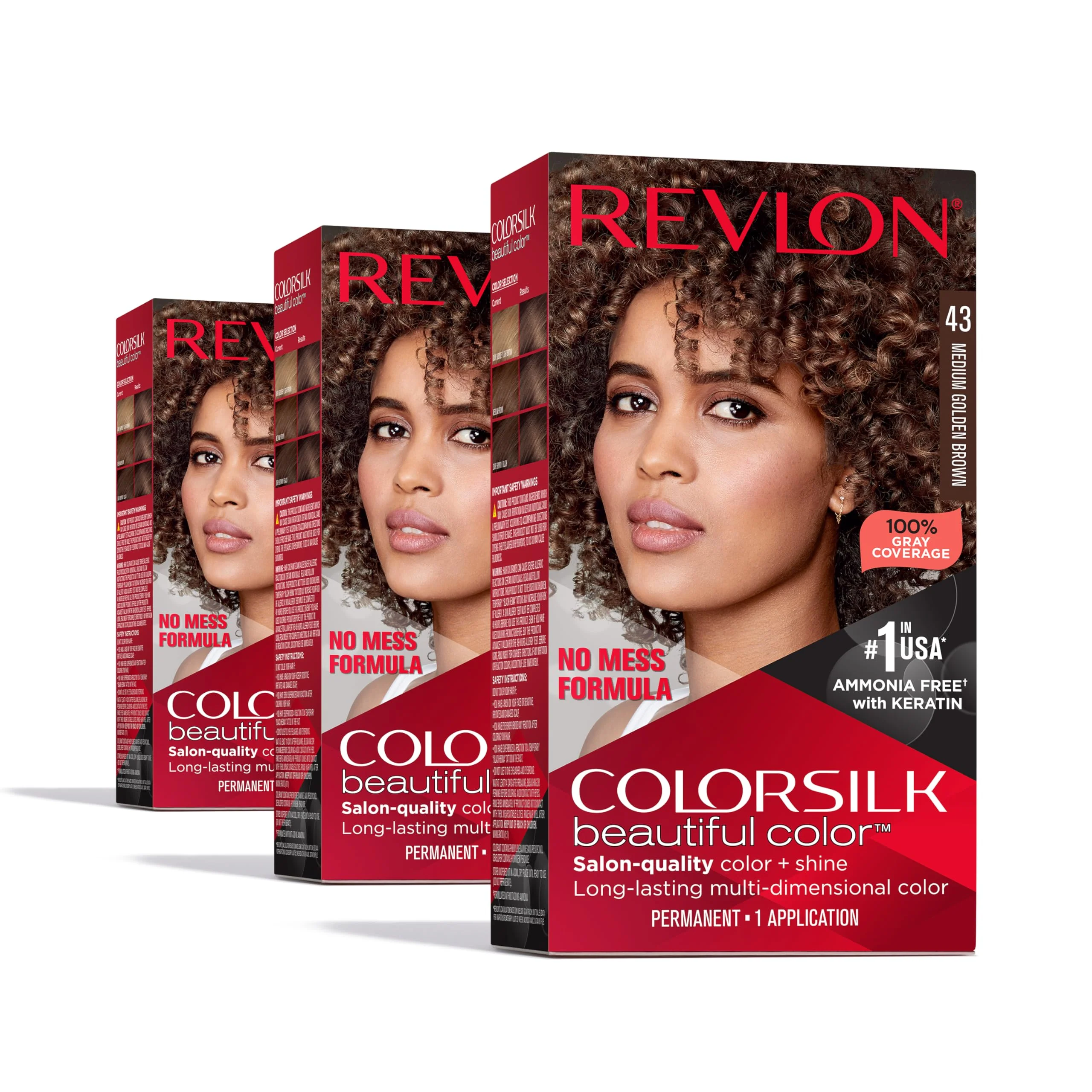 Quality Revlon Colorsilk Beautiful Color Permanent Hair Color OLD VERSION 43 Medium Golden Brown Pack of 3 Versatile