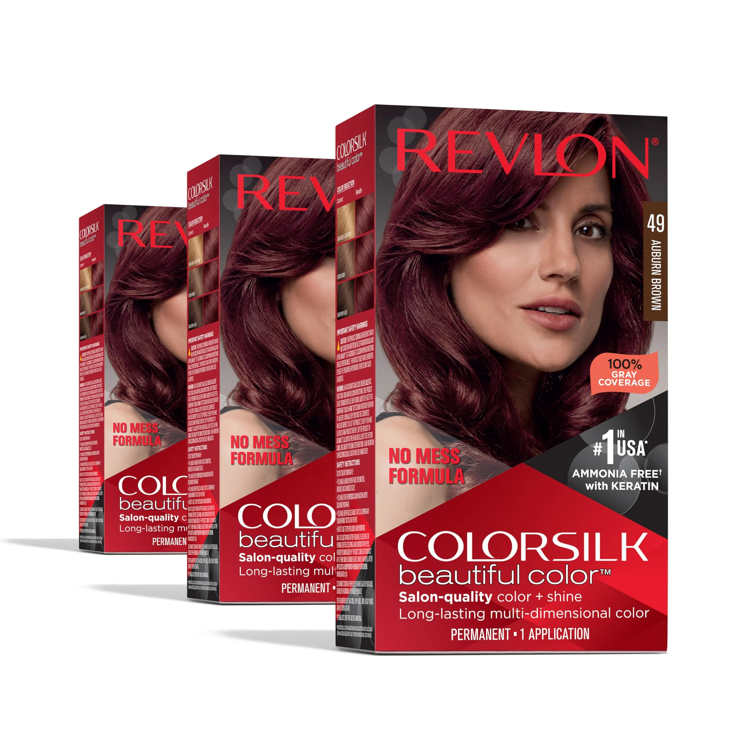 Green Revlon Colorsilk Beautiful Color Permanent Hair Color OLD VERSION 49 Auburn Brown Pack of 3 High-Quality