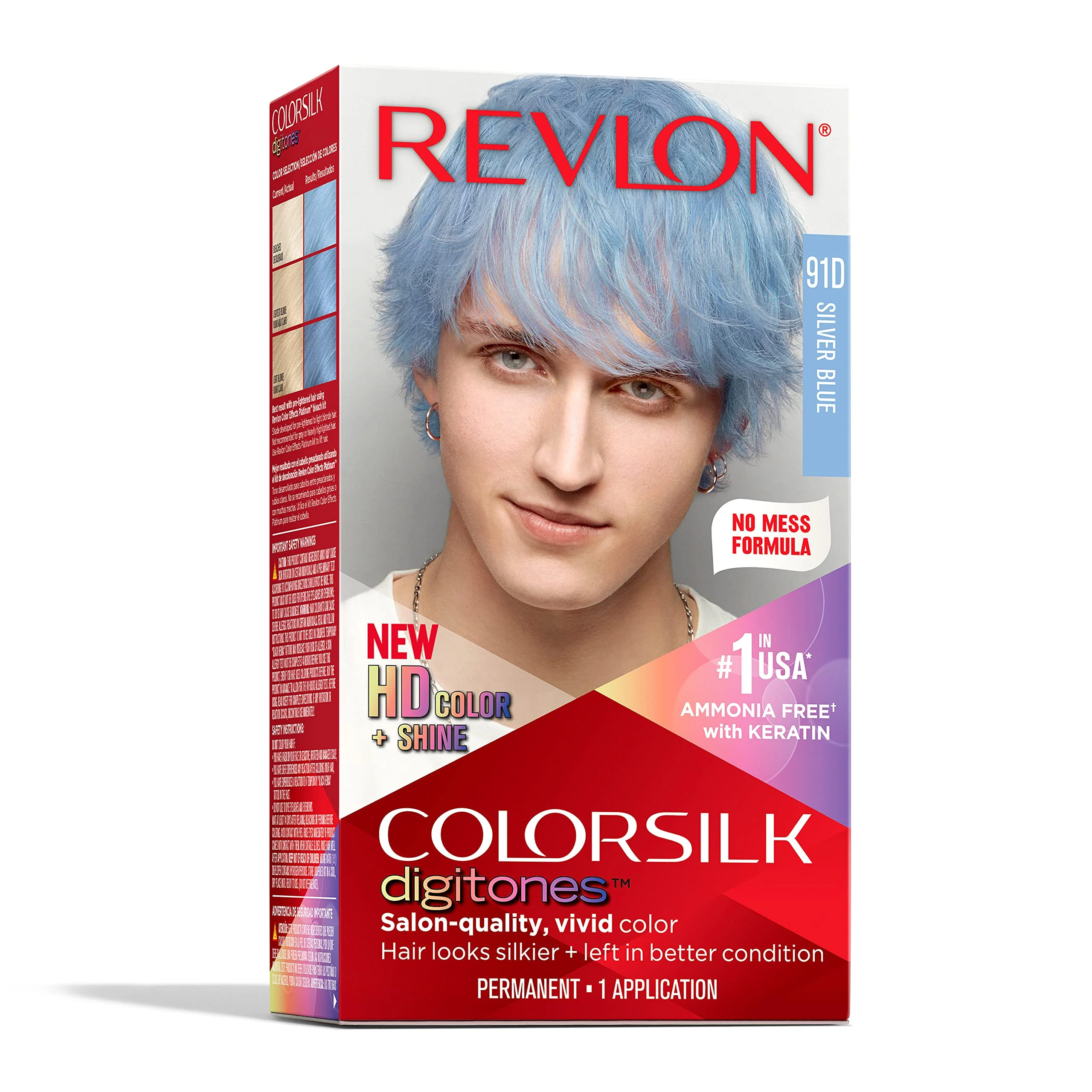 Genuine Revlon ColorSilk Digitones Permanent Hair Color with Keratin 91D Silver Blue 1 Count Excellent