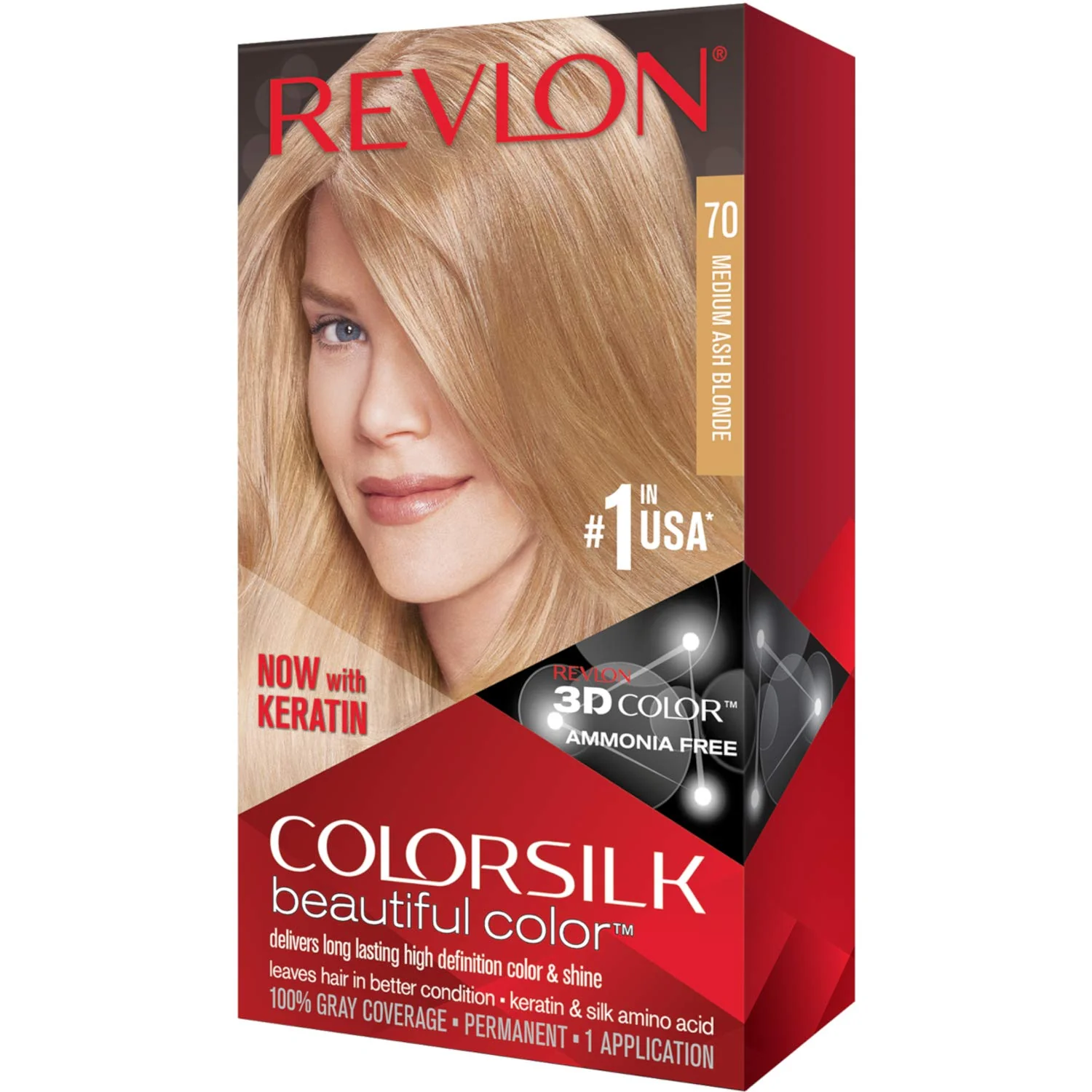Genuine Revlon ColorSilk Hair Color 70 Medium Ash Blonde 1 Each Pack of 2 Green